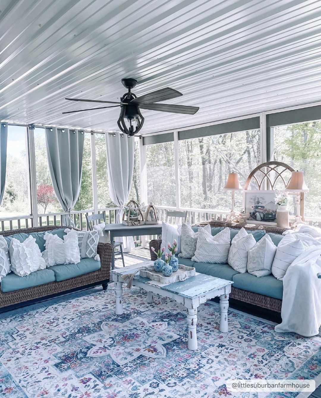 Vintage Style Ivory, Blue and Peach Traditional Floral Medallion Outdoor Safe Area Rug - Image 2