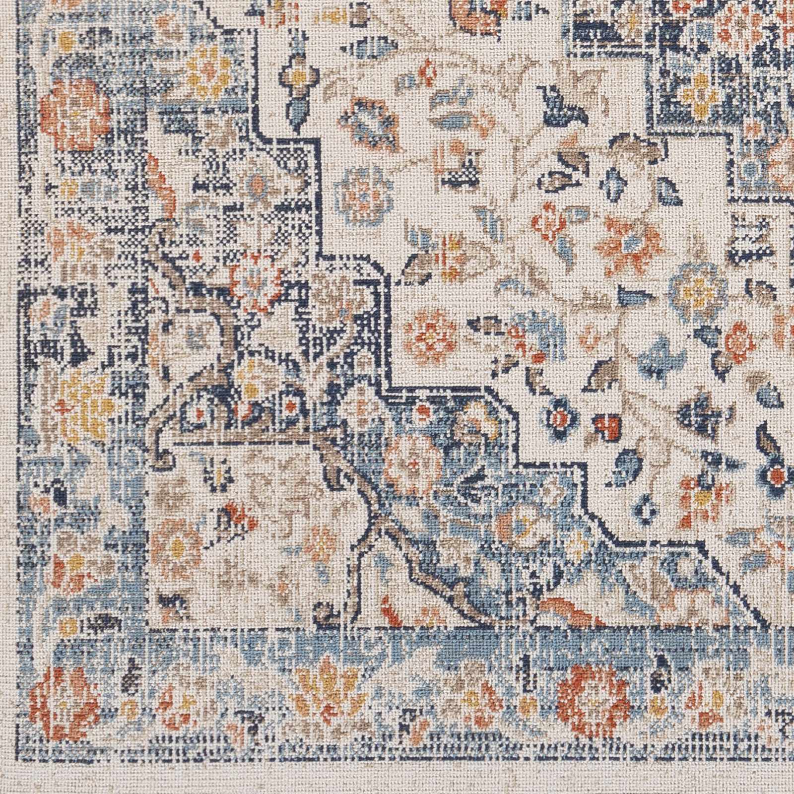 Vintage Style Ivory, Blue and Peach Traditional Floral Medallion Outdoor Safe Area Rug - Image 8