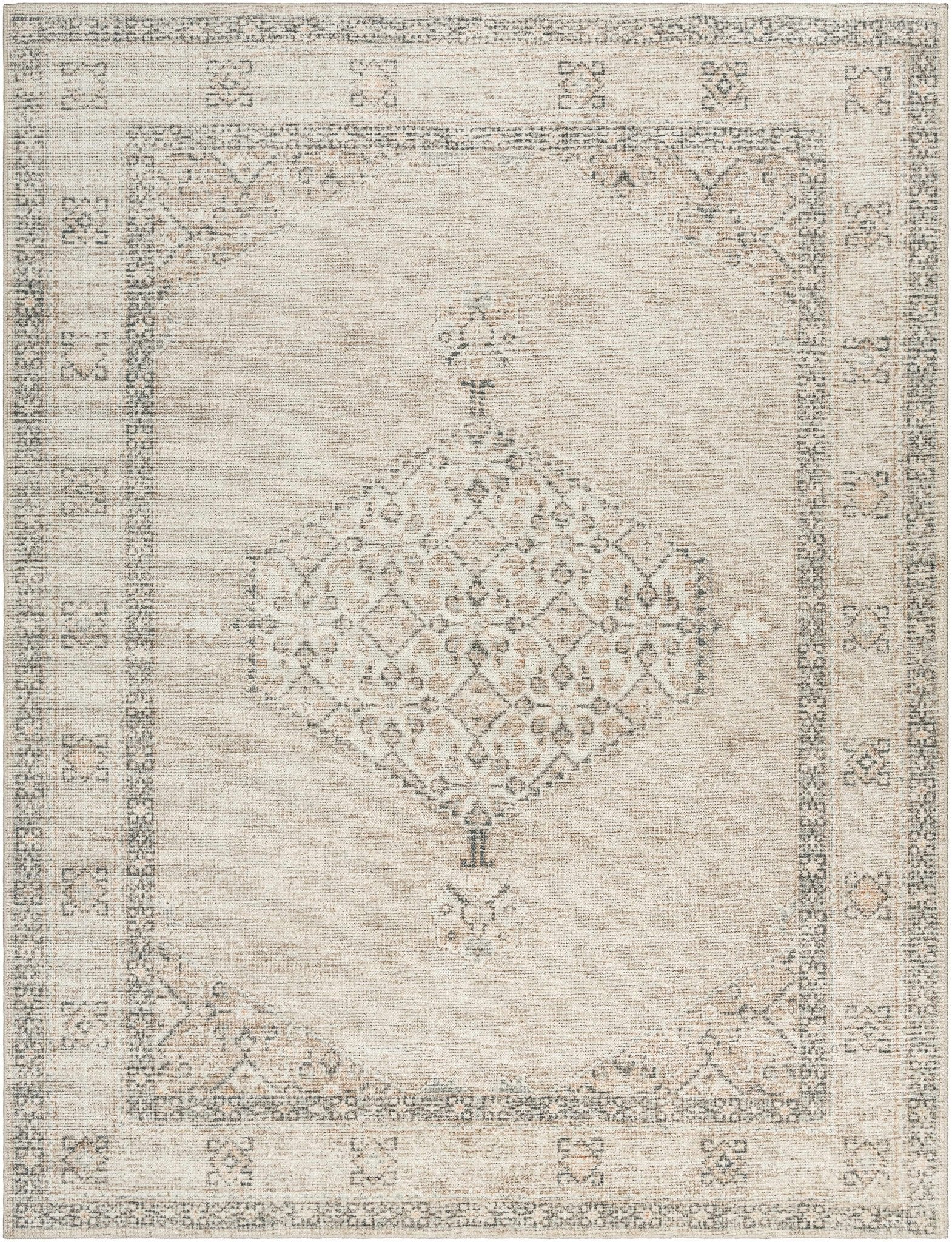 Vintage Style Ivory, Tan and Black Traditional medallion area rug - Image 10
