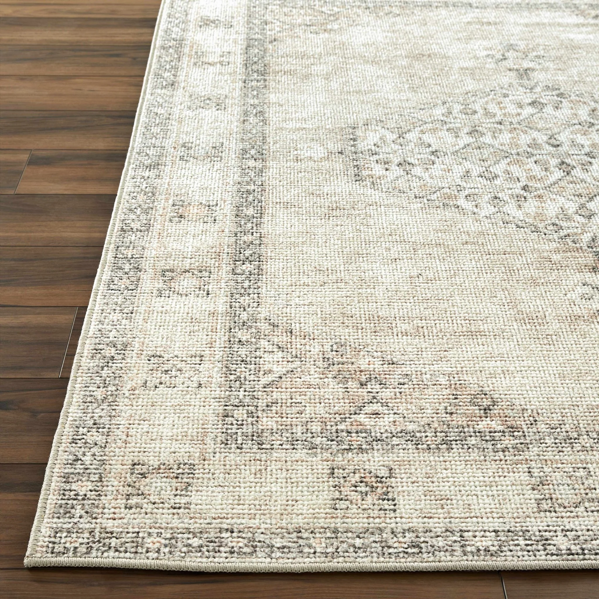 Vintage Style Ivory, Tan and Black Traditional medallion area rug - Image 4