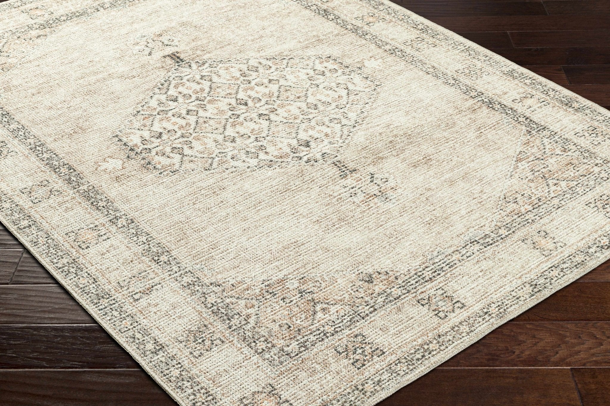 Vintage Style Ivory, Tan and Black Traditional medallion area rug - Image 8