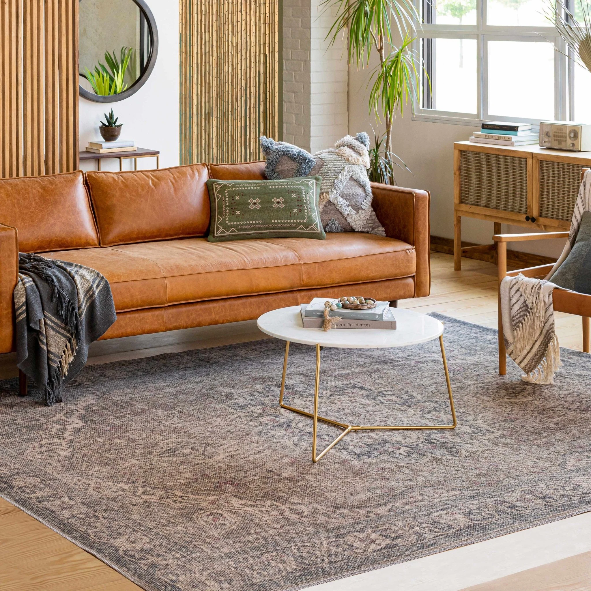 Vintage Premium Look Medallion Design Beige, Brown and Charcoal Washable Area Rug - Image 16