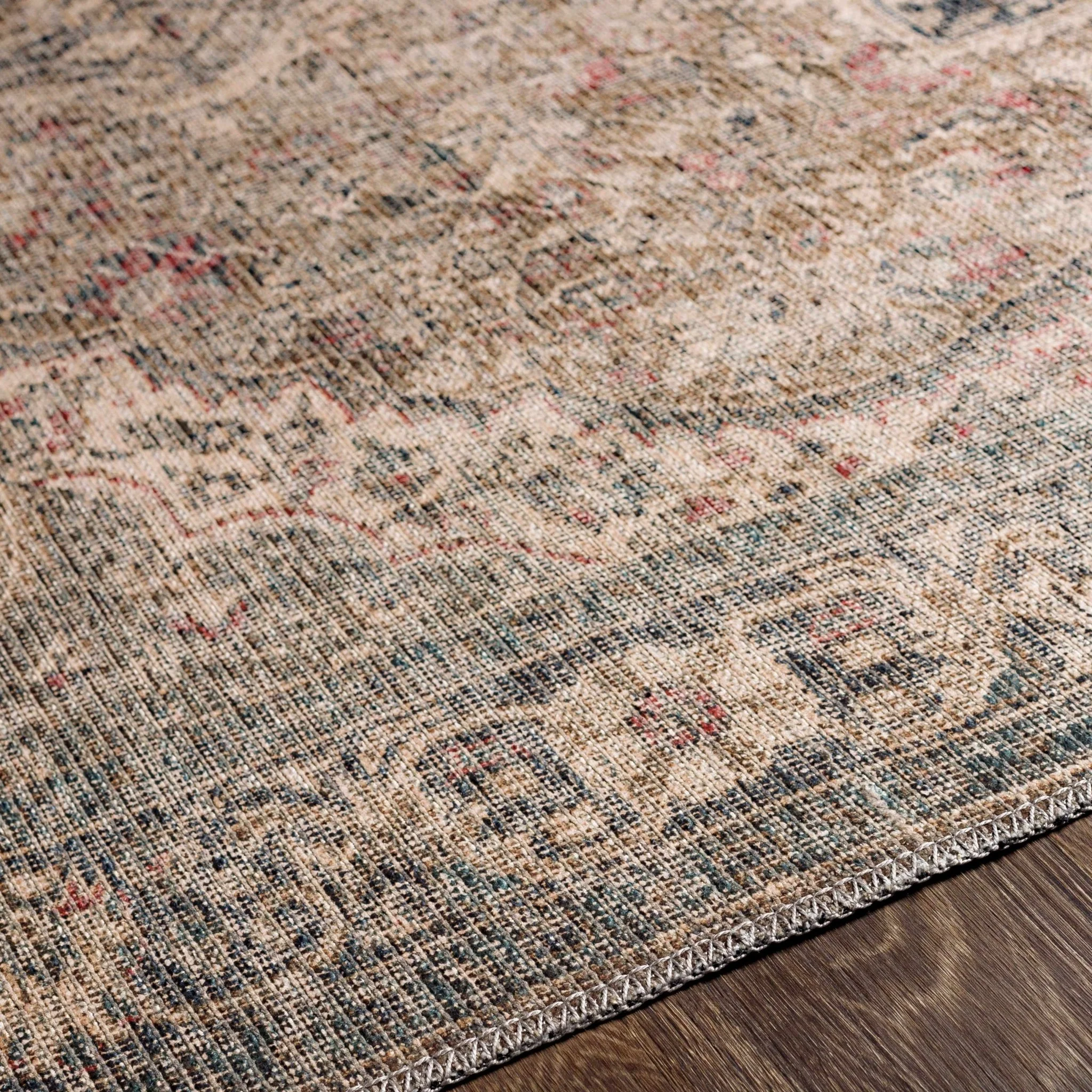 Vintage Premium Look Medallion Design Beige, Brown and Charcoal Washable Area Rug - Image 17