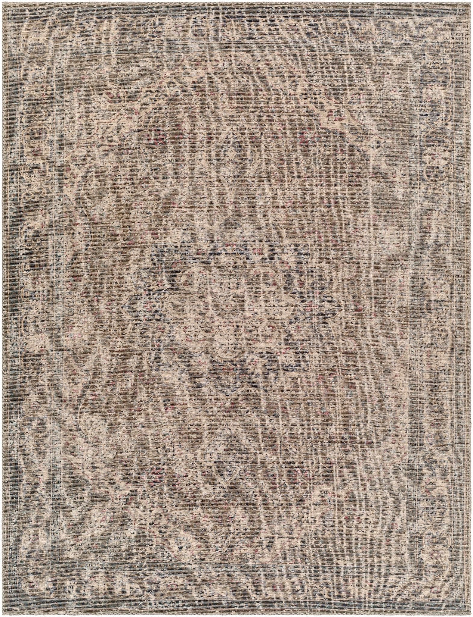 Vintage Premium Look Medallion Design Beige, Brown and Charcoal Washable Area Rug - Image 25