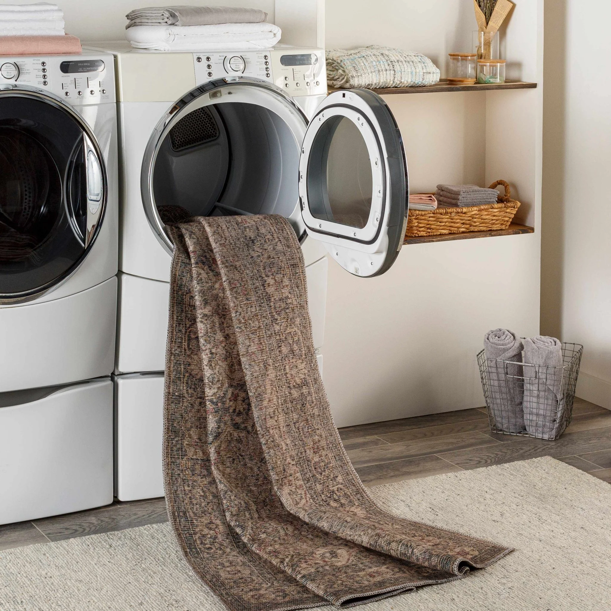 Vintage Premium Look Medallion Design Beige, Brown and Charcoal Washable Area Rug - Image 28