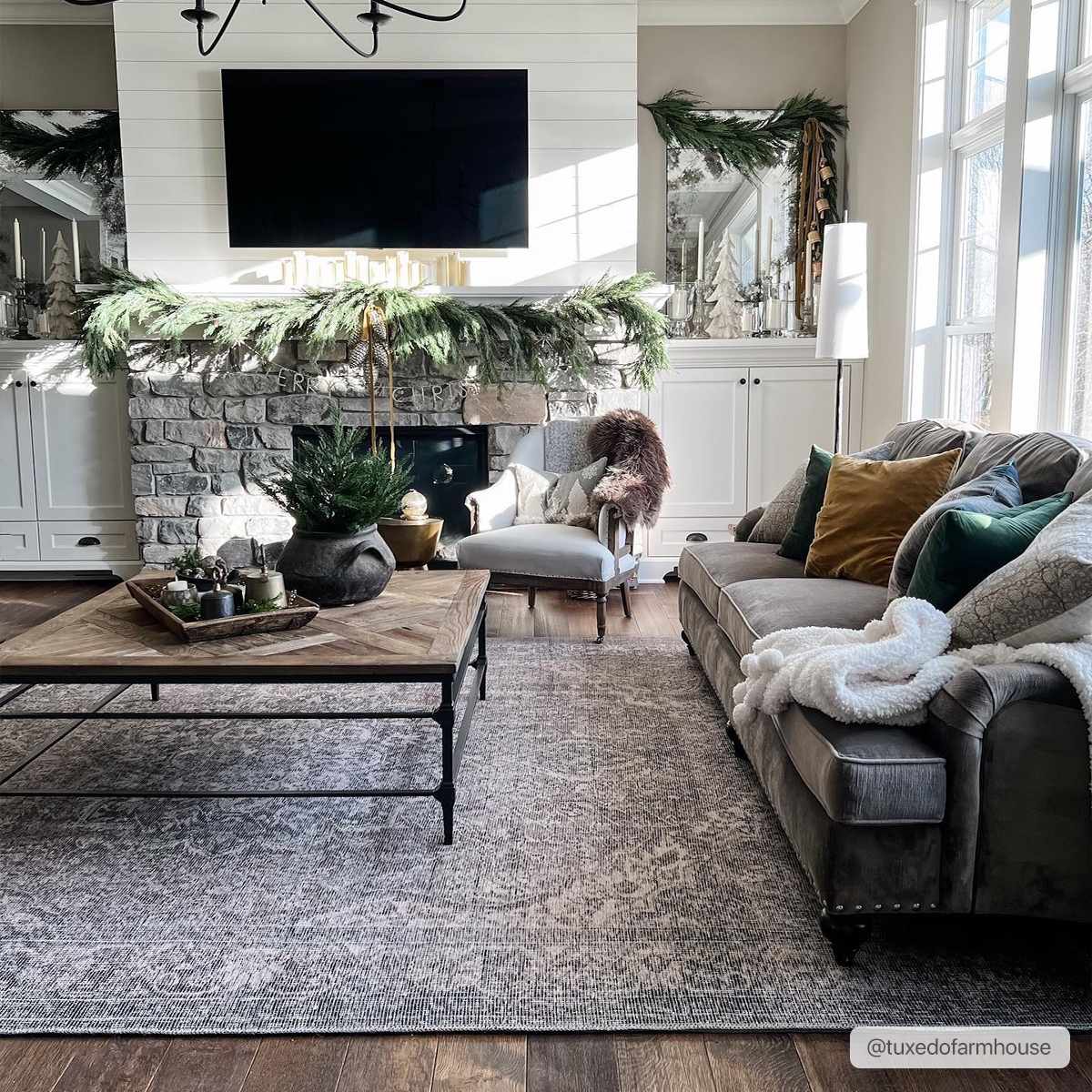Vintage Premium Look Medallion Design Beige, Brown and Charcoal Washable Area Rug - Image 6