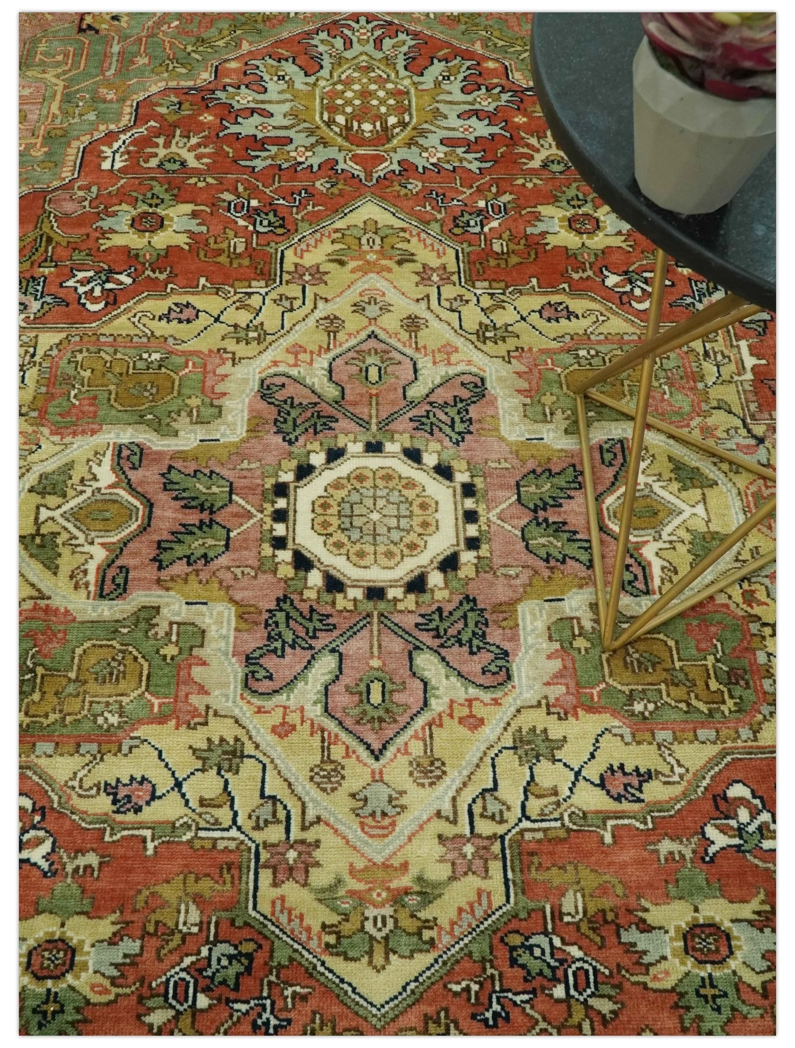 Vintage Style Olive, Rust and Ivory Fine Hand Knotted 8x10 wool area rug - Image 2