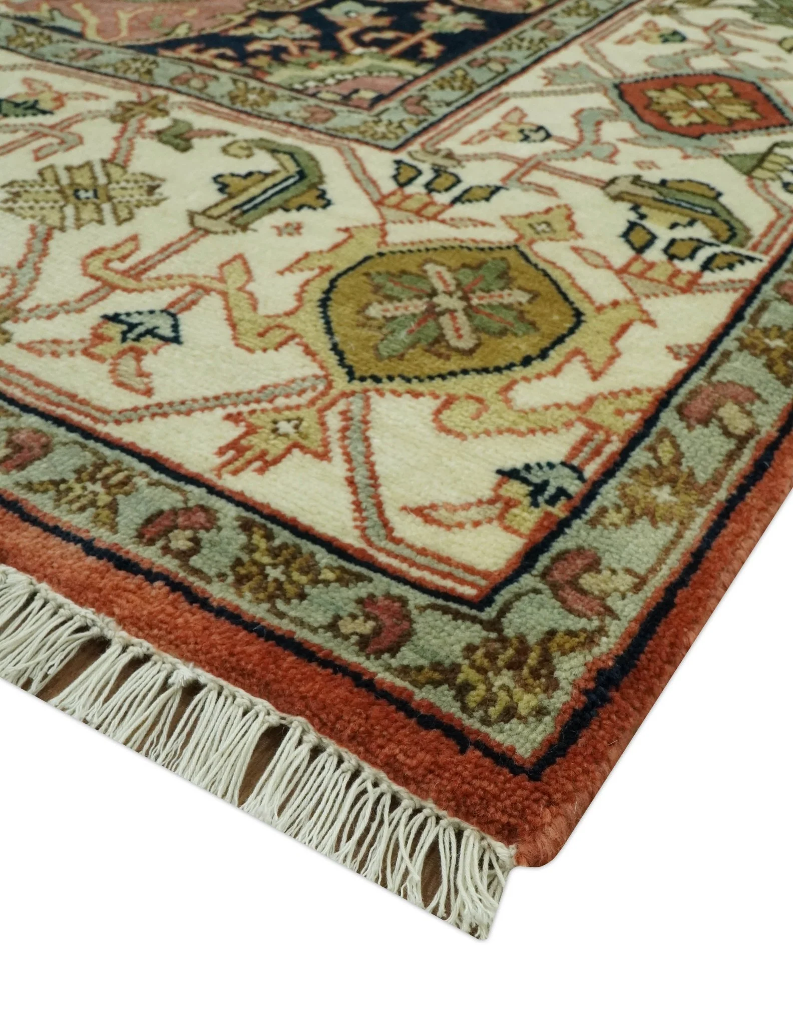 Vintage Style Olive, Rust and Ivory Fine Hand Knotted 8x10 wool area rug - Image 5