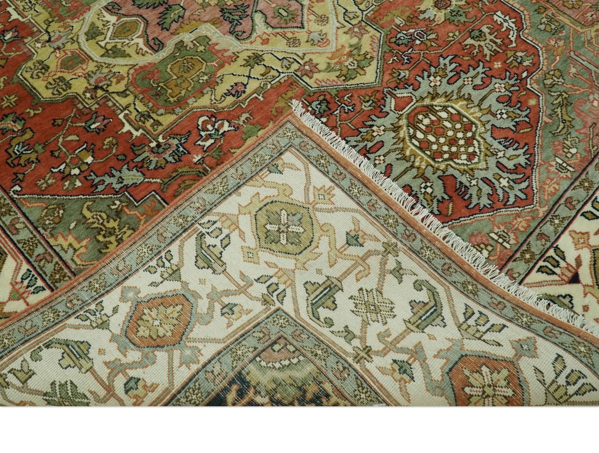 Vintage Style Olive, Rust and Ivory Fine Hand Knotted 8x10 wool area rug - Image 6