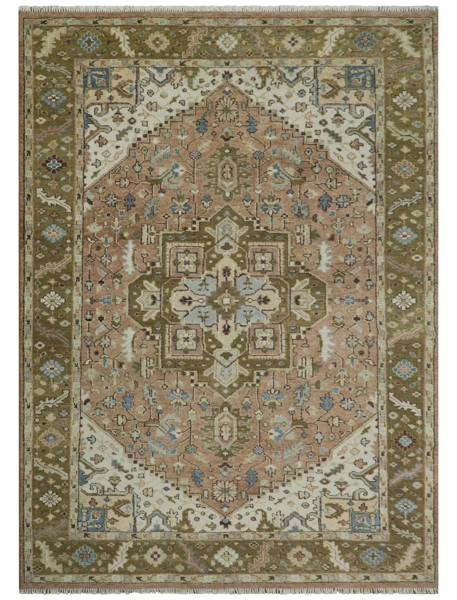 Custom Made Vintage Style Olive, Rust and Ivory Hand knotted Traditional wool Area Rug - Image 11