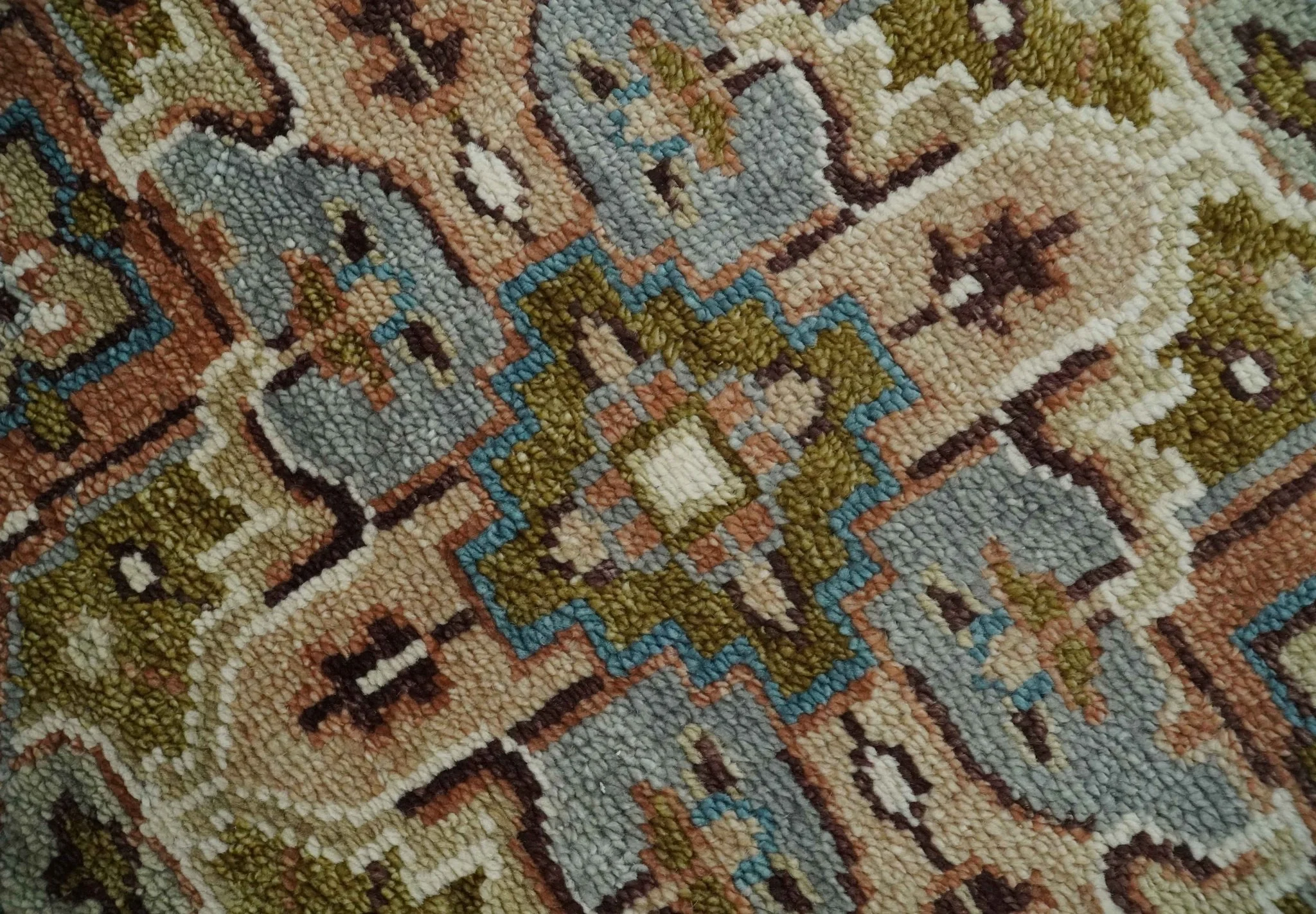 Custom Made Vintage Style Olive, Rust and Ivory Hand knotted Traditional wool Area Rug - Image 4