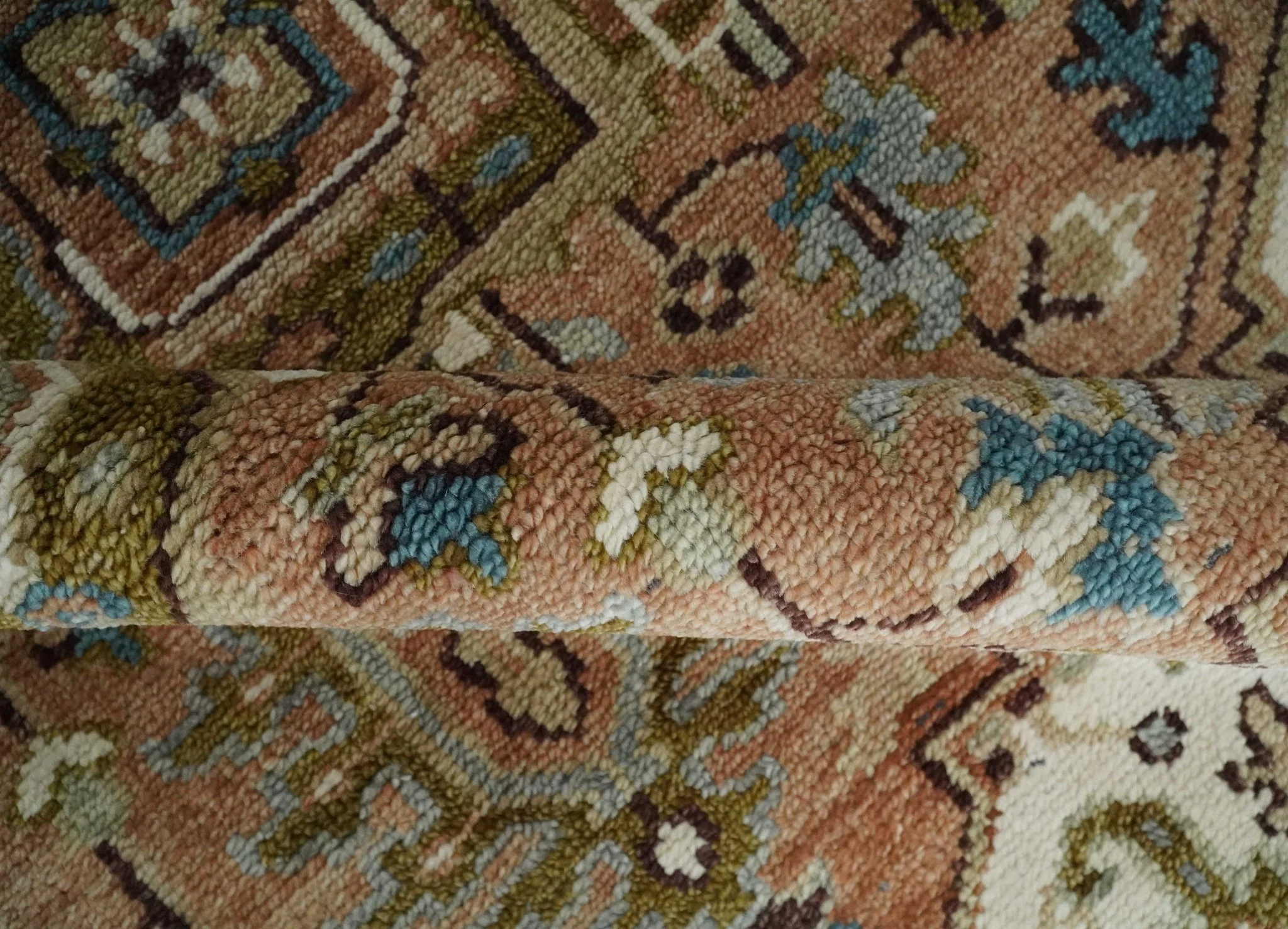 Custom Made Vintage Style Olive, Rust and Ivory Hand knotted Traditional wool Area Rug - Image 6