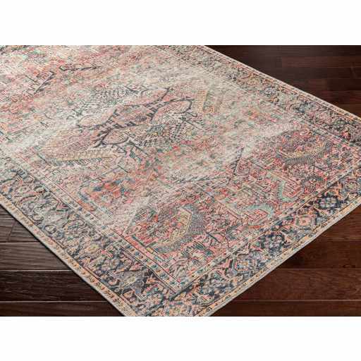 Distressed Finished Vintage Style Peach and Charcoal Traditional Washable Rug - Image 4