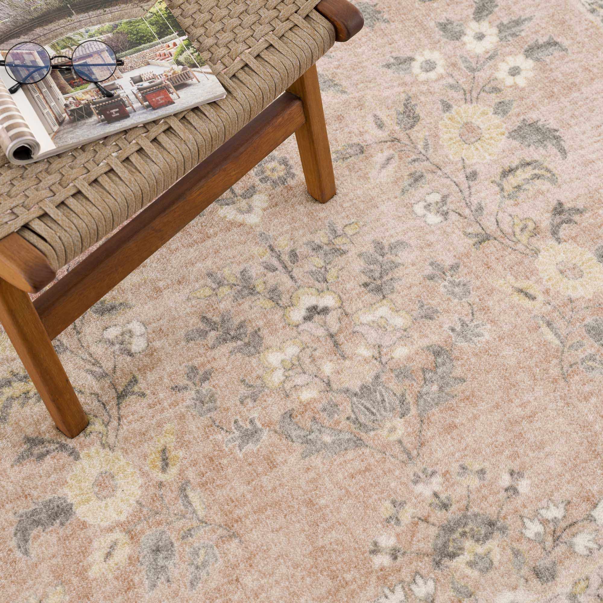 Vintage style Peach and Gray Traditional Floral area rug - Image 11