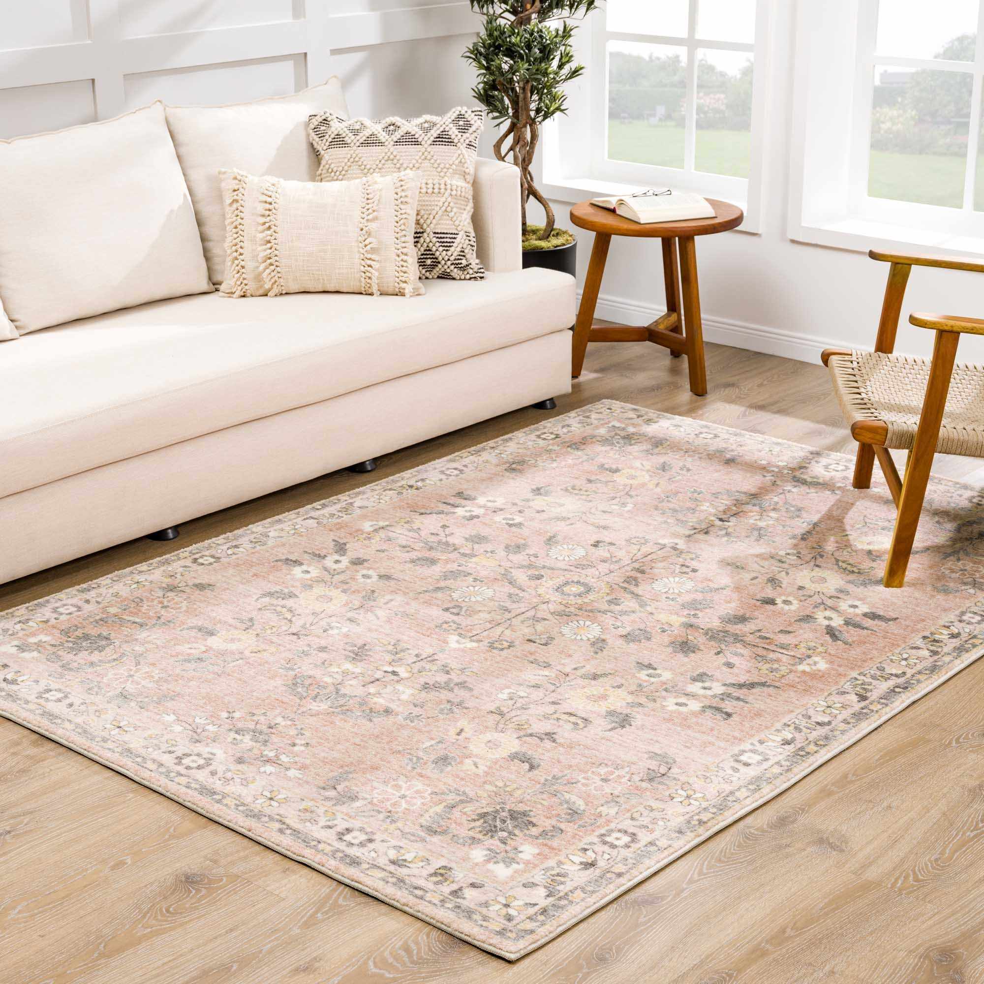 Vintage style Peach and Gray Traditional Floral area rug - Image 13