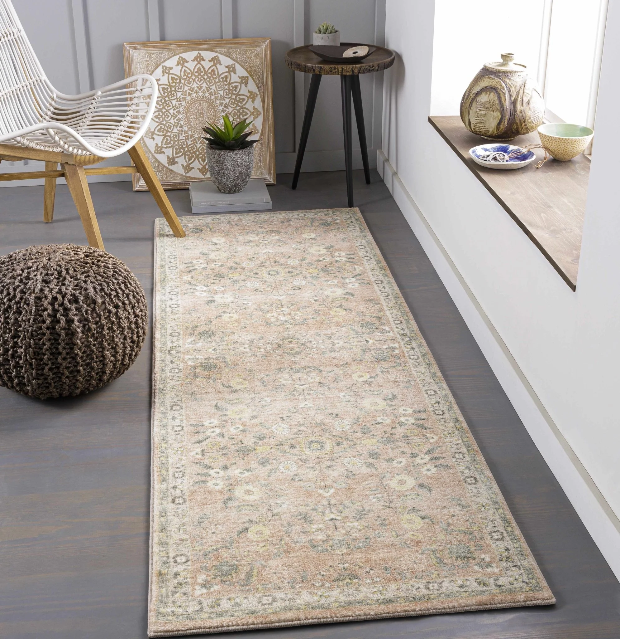 Vintage style Peach and Gray Traditional Floral area rug - Image 2