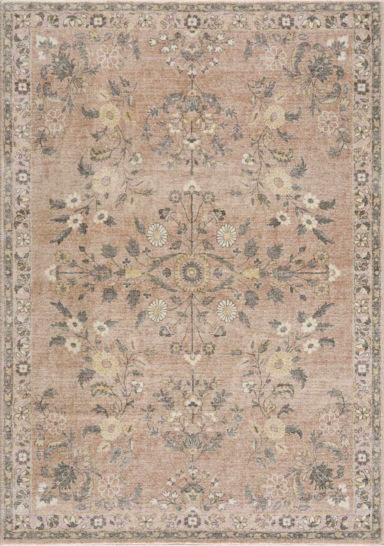 Vintage style Peach and Gray Traditional Floral area rug - Image 5
