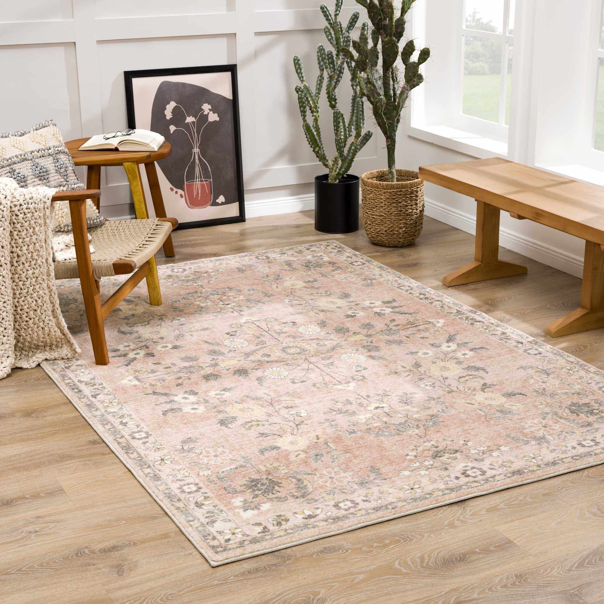 Vintage style Peach and Gray Traditional Floral area rug - Image 6