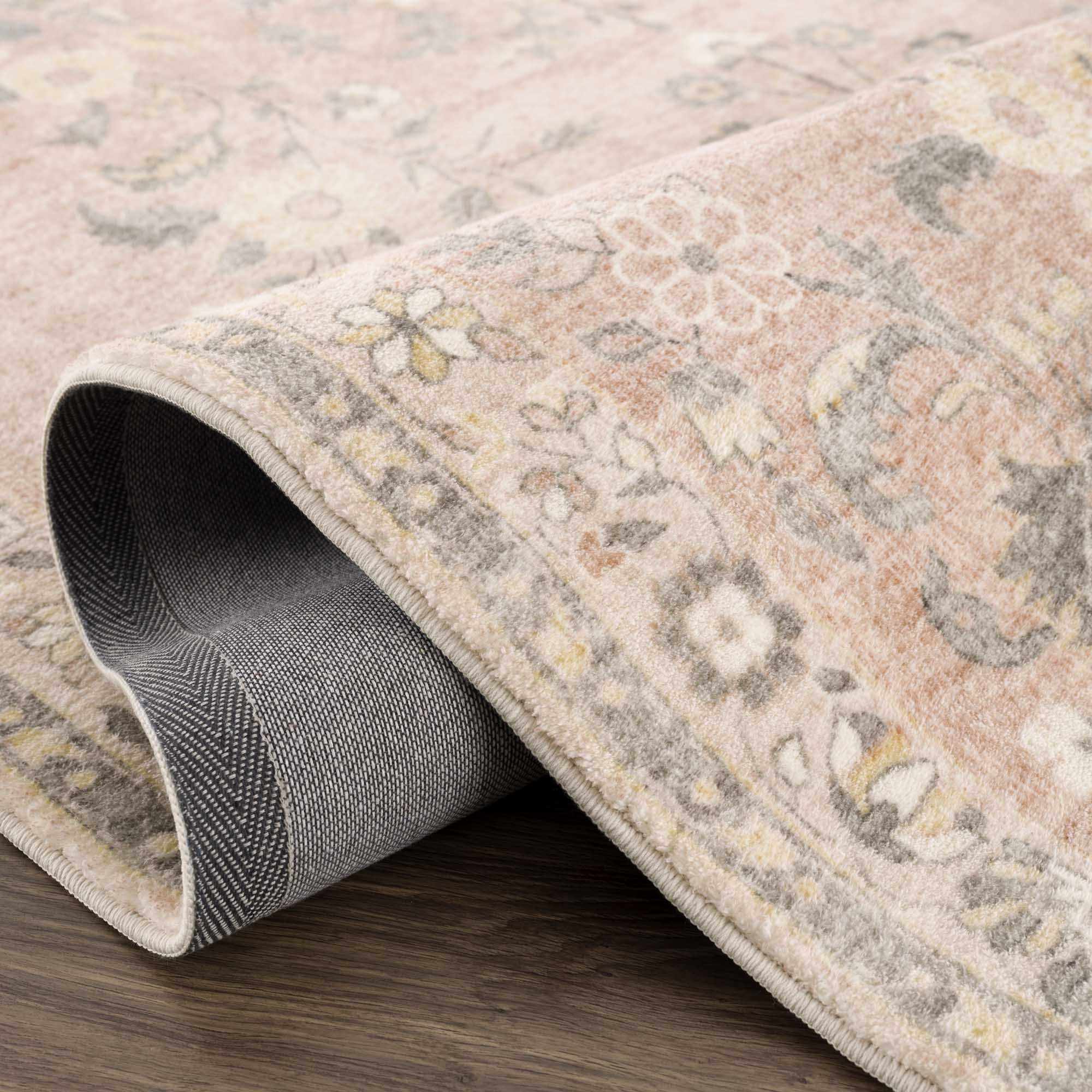 Vintage style Peach and Gray Traditional Floral area rug - Image 9
