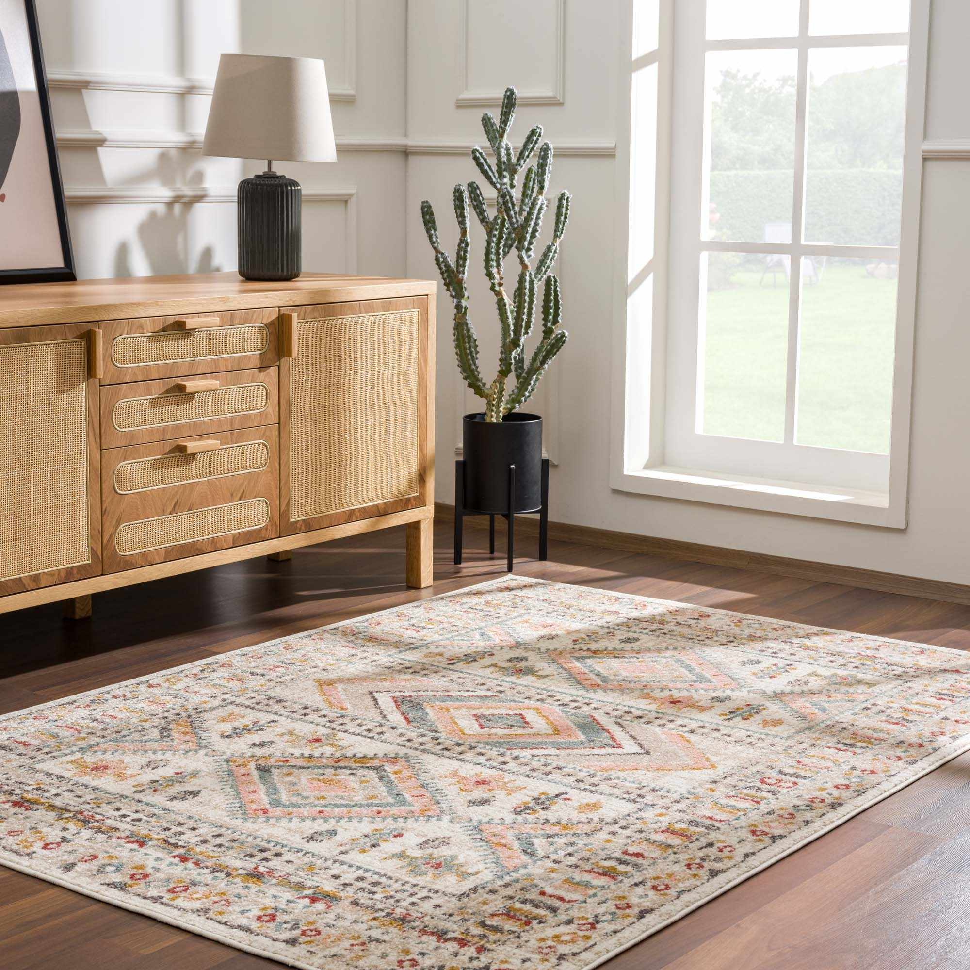 Vintage Style Woven Peach, Beige And Gray Southwestern Tribal Design Rug - Image 16