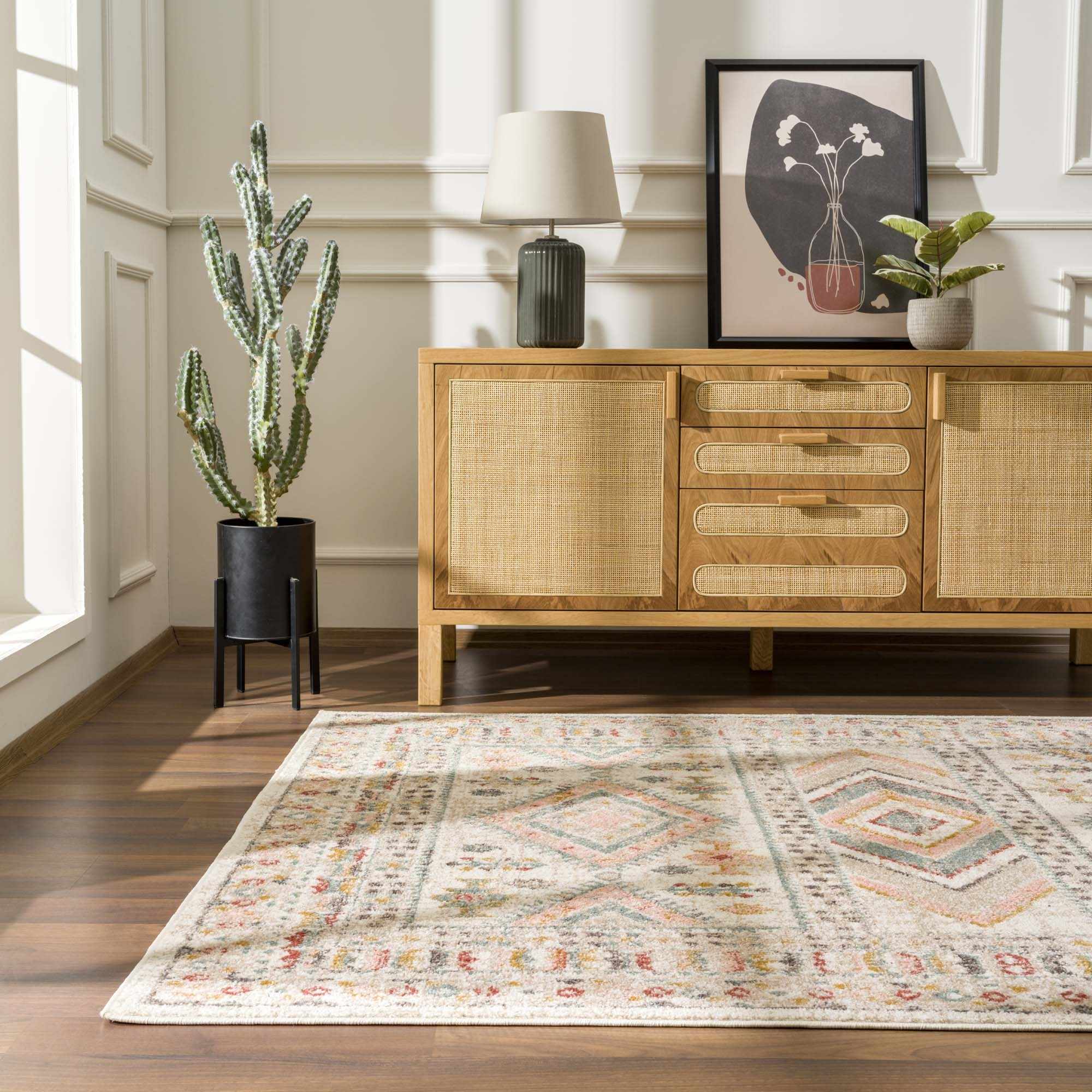Vintage Style Woven Peach, Beige And Gray Southwestern Tribal Design Rug - Image 17
