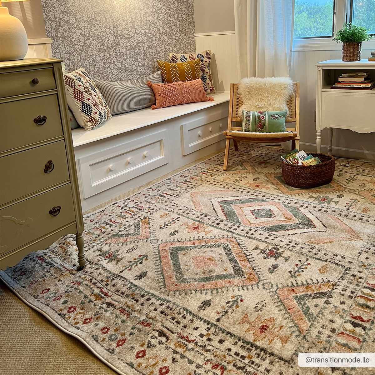 Vintage Style Woven Peach, Beige And Gray Southwestern Tribal Design Rug - Image 2