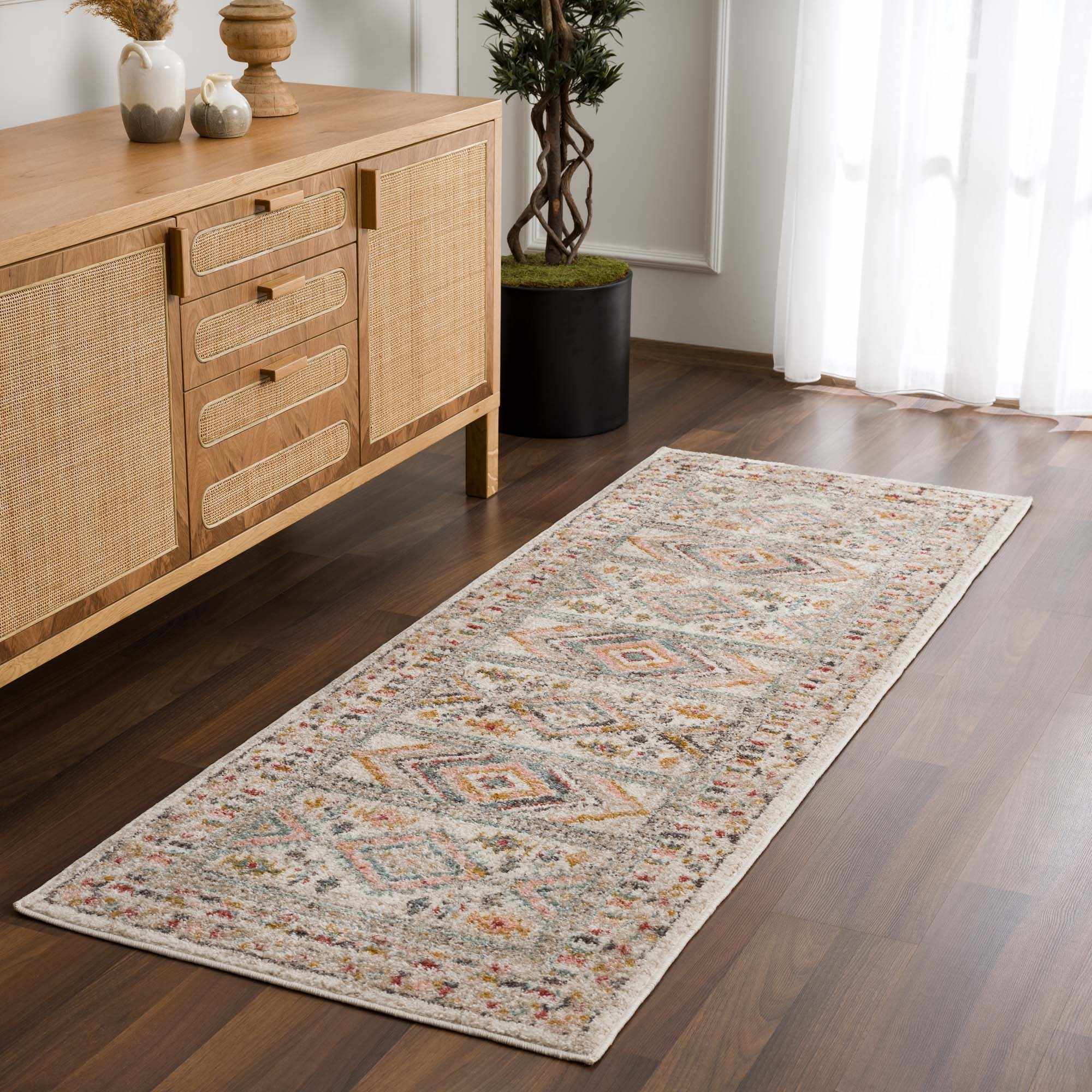 Vintage Style Woven Peach, Beige And Gray Southwestern Tribal Design Rug - Image 5