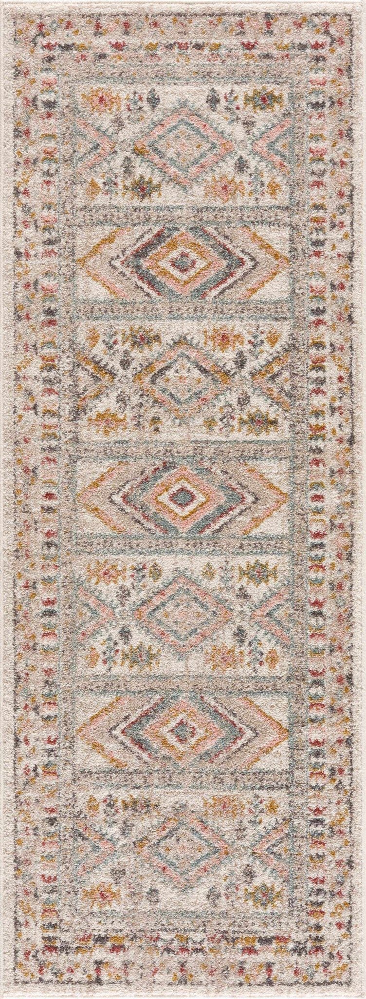 Vintage Style Woven Peach, Beige And Gray Southwestern Tribal Design Rug - Image 7