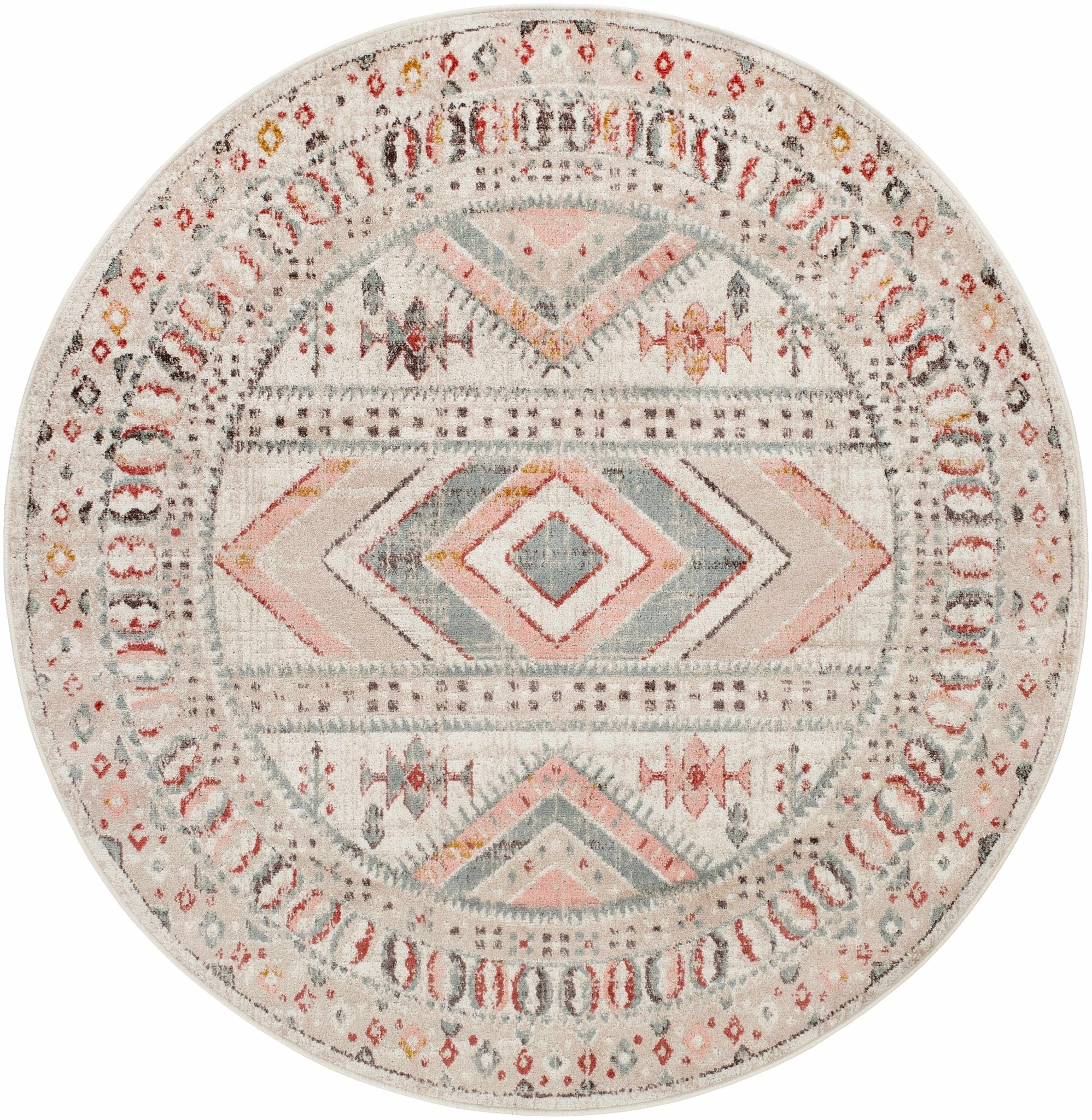Vintage Style Woven Peach, Beige And Gray Southwestern Tribal Design Rug - Image 8