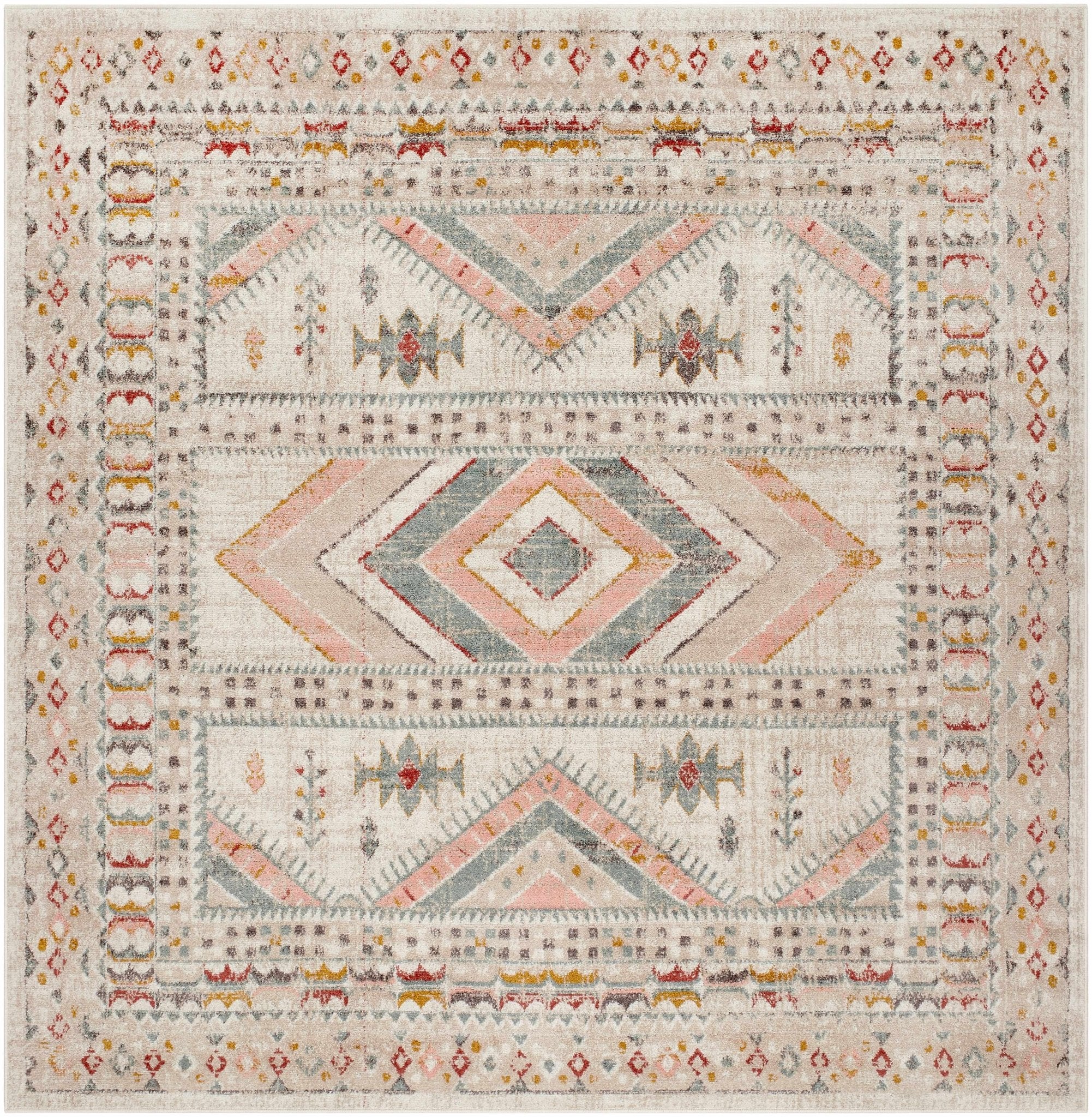 Vintage Style Woven Peach, Beige And Gray Southwestern Tribal Design Rug - Image 9