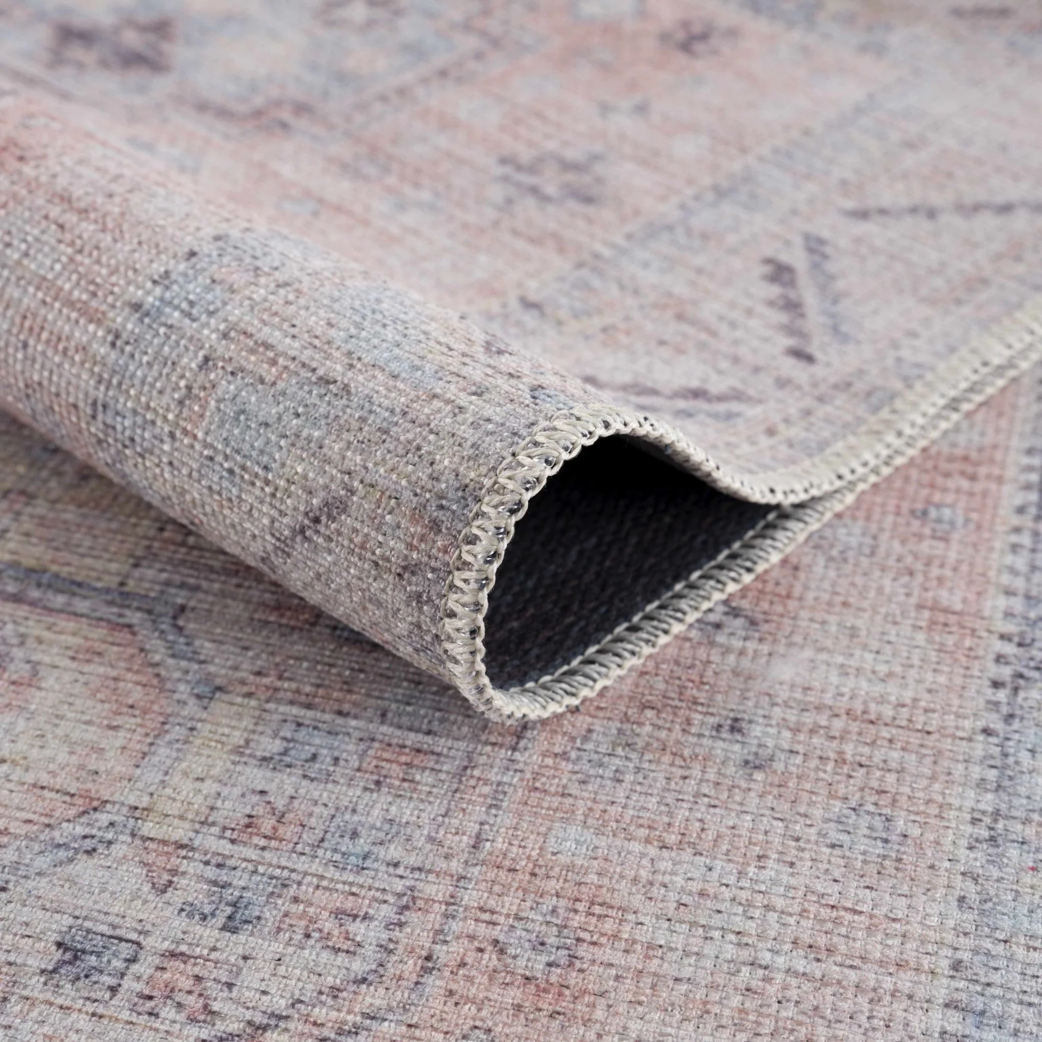 Vintage Style Peach, Blue and Charcoal Traditional Machine washable Area Rug - Image 10