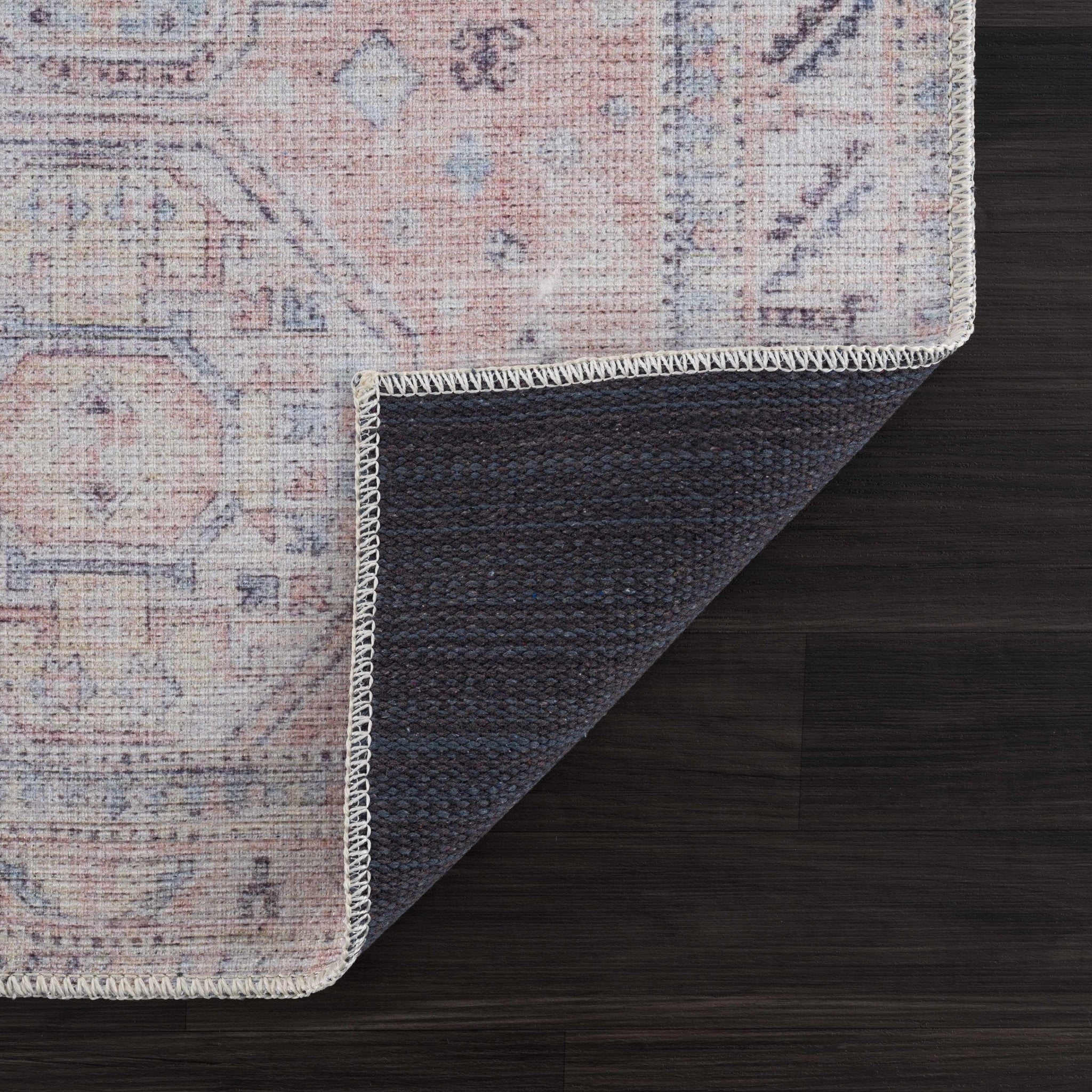 Vintage Style Peach, Blue and Charcoal Traditional Machine washable Area Rug - Image 12