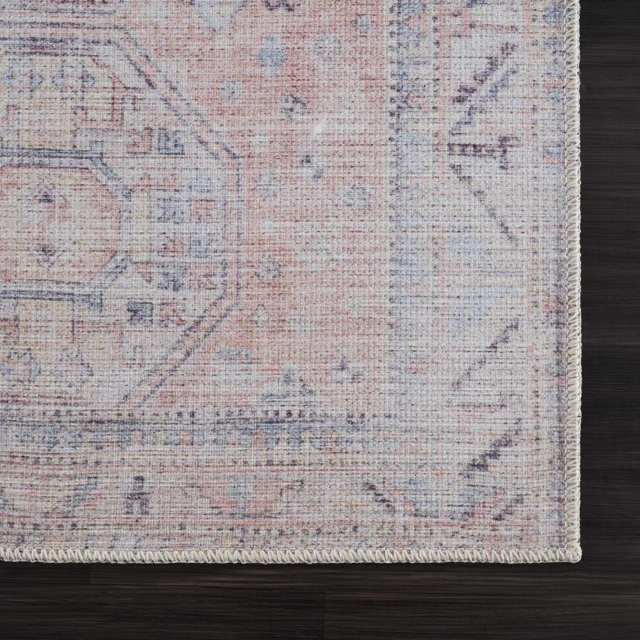 Vintage Style Peach, Blue and Charcoal Traditional Machine washable Area Rug - Image 13