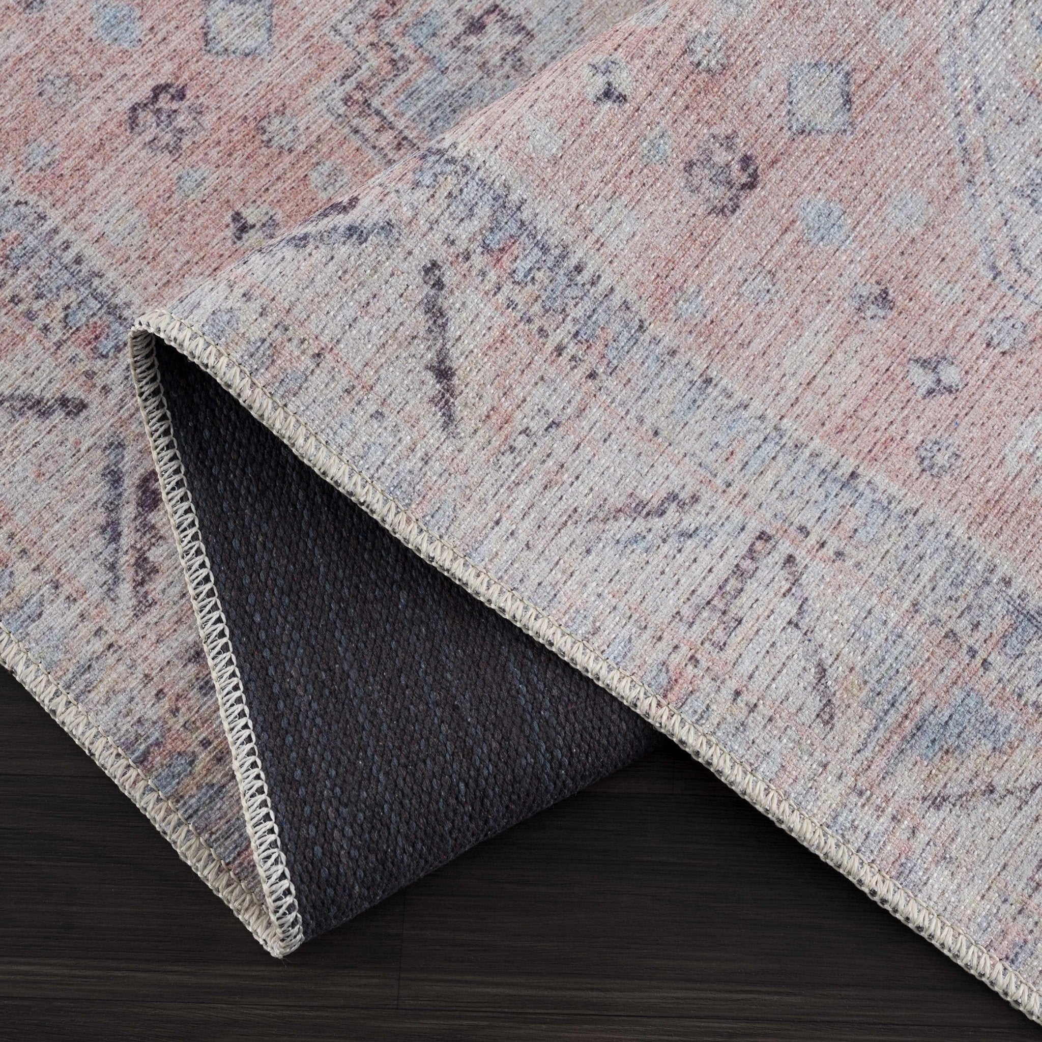 Vintage Style Peach, Blue and Charcoal Traditional Machine washable Area Rug - Image 14