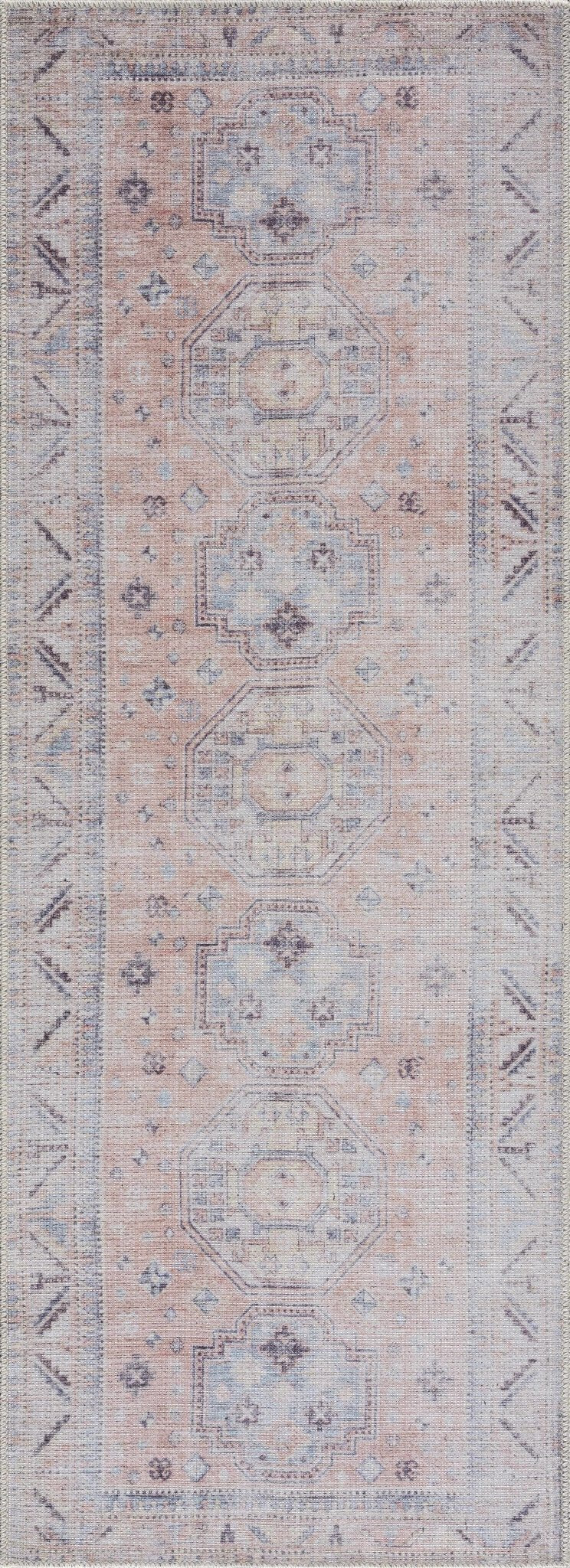 Vintage Style Peach, Blue and Charcoal Traditional Machine washable Area Rug - Image 16
