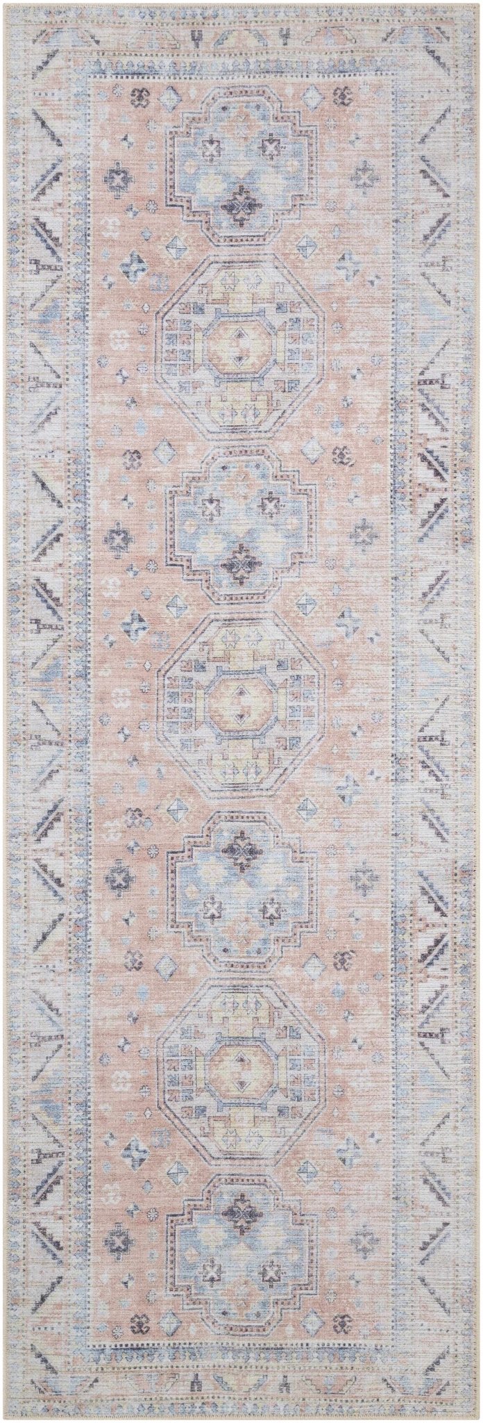 Vintage Style Peach, Blue and Charcoal Traditional Machine washable Area Rug - Image 17
