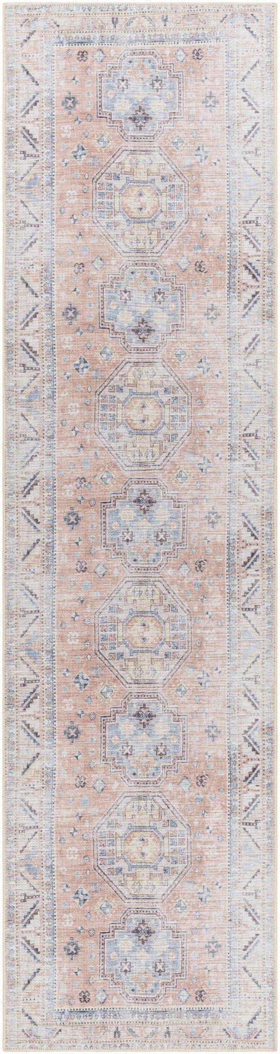 Vintage Style Peach, Blue and Charcoal Traditional Machine washable Area Rug - Image 19