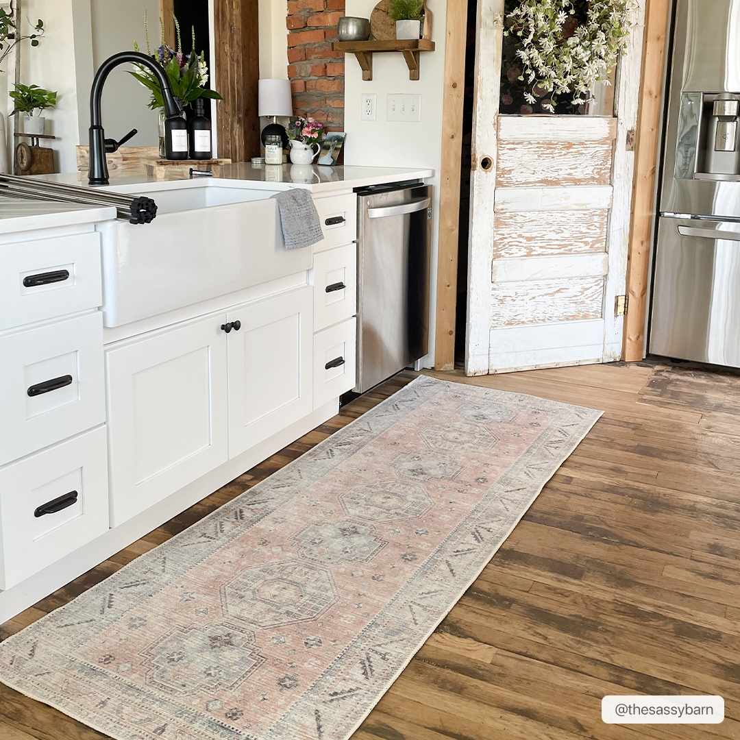 Vintage Style Peach, Blue and Charcoal Traditional Machine washable Area Rug - Image 3
