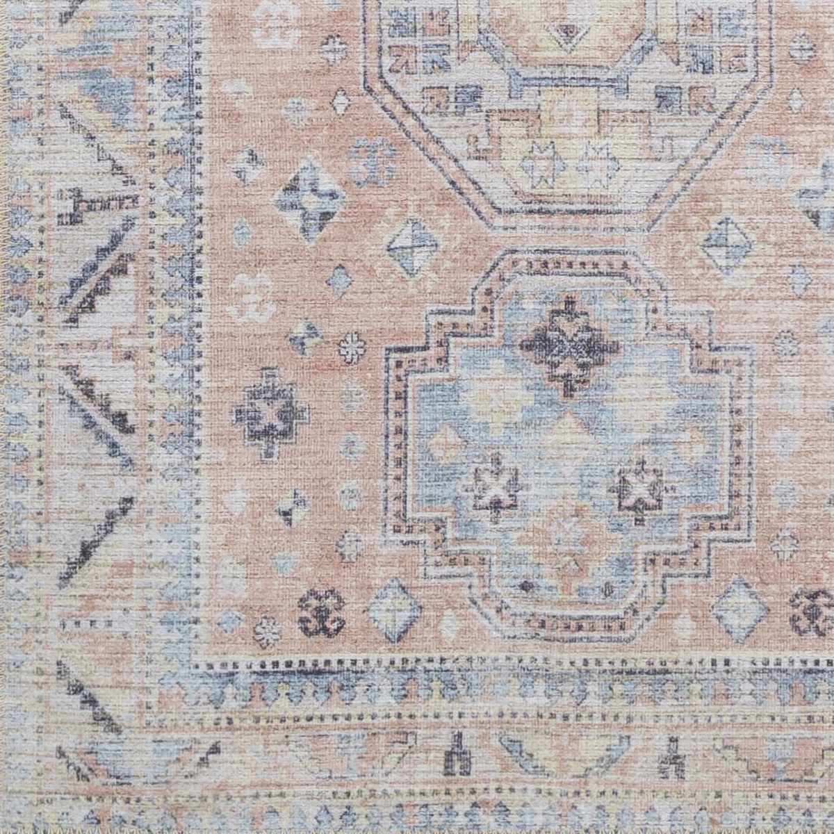 Vintage Style Peach, Blue and Charcoal Traditional Machine washable Area Rug - Image 8