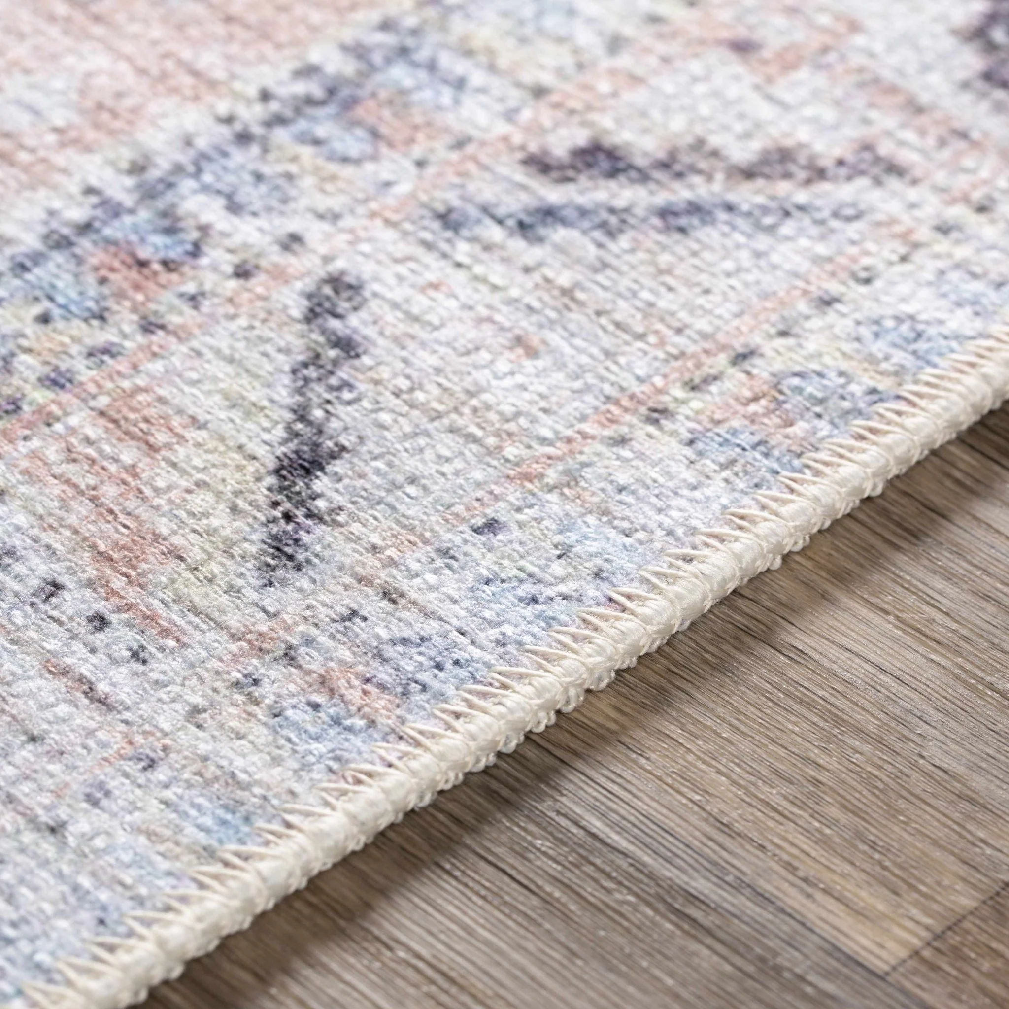 Vintage Style Peach, Blue and Charcoal Traditional Machine washable Area Rug - Image 9