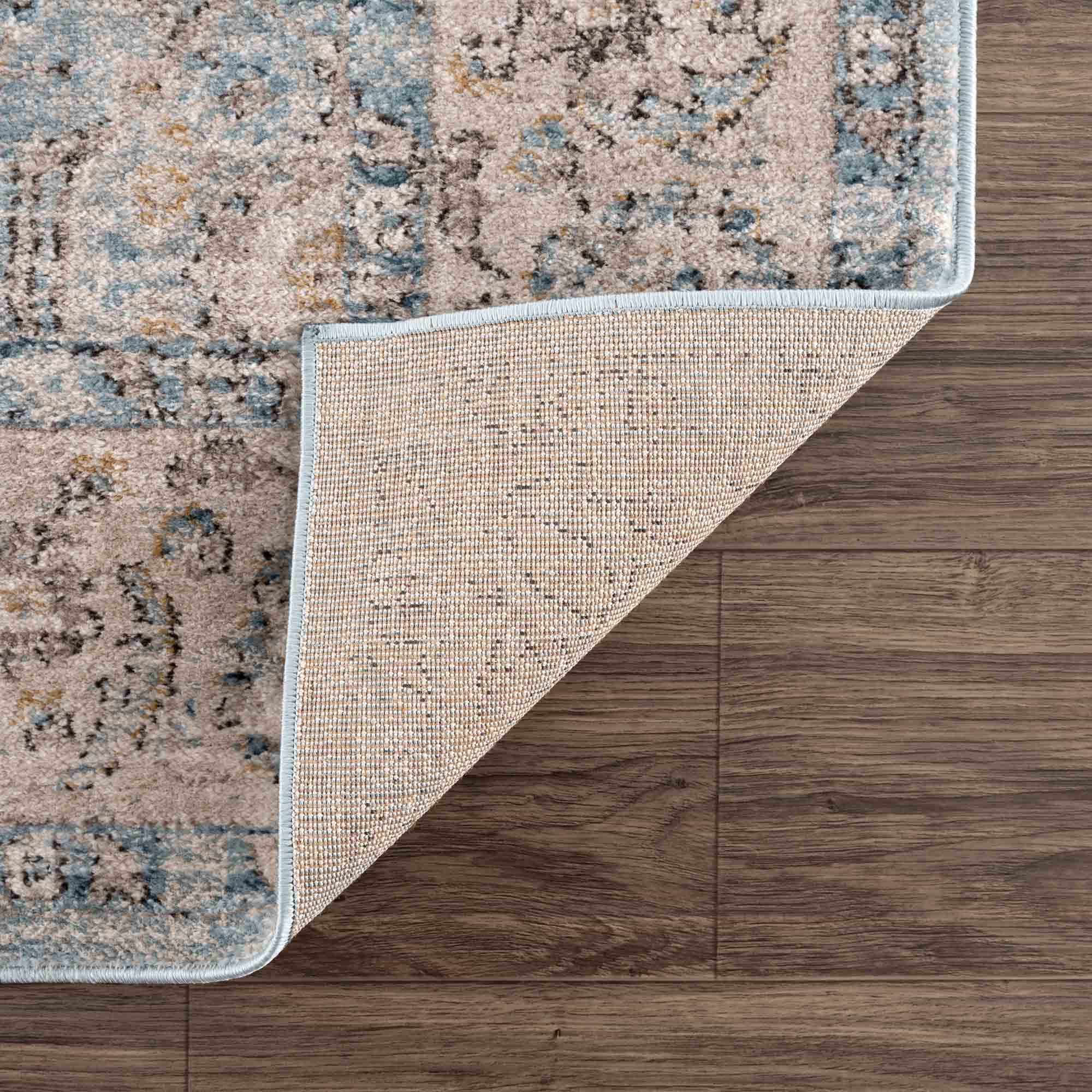 Vintage Style Peach, Blue and Charcoal Traditional Turkish Design Area Rug - Image 3