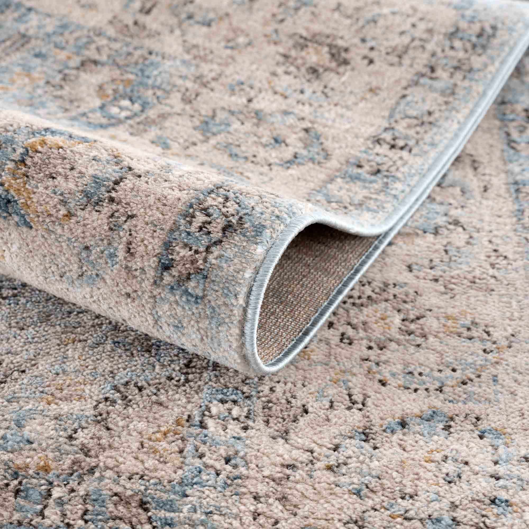 Vintage Style Peach, Blue and Charcoal Traditional Turkish Design Area Rug - Image 4