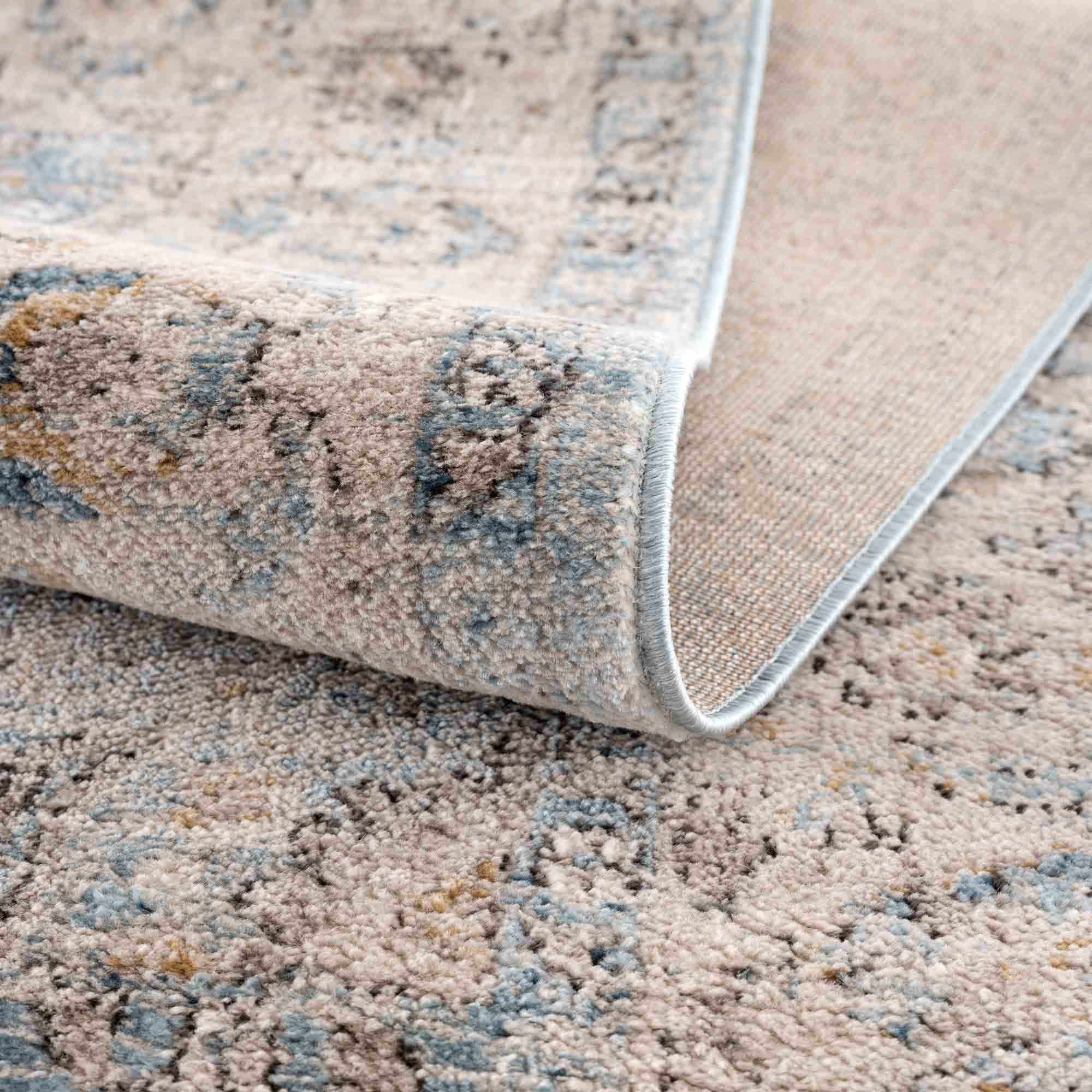 Vintage Style Peach, Blue and Charcoal Traditional Turkish Design Area Rug - Image 5