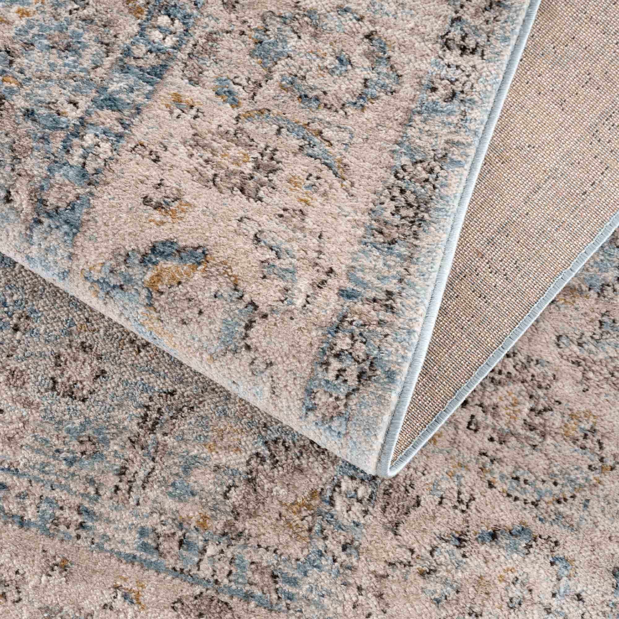Vintage Style Peach, Blue and Charcoal Traditional Turkish Design Area Rug - Image 6