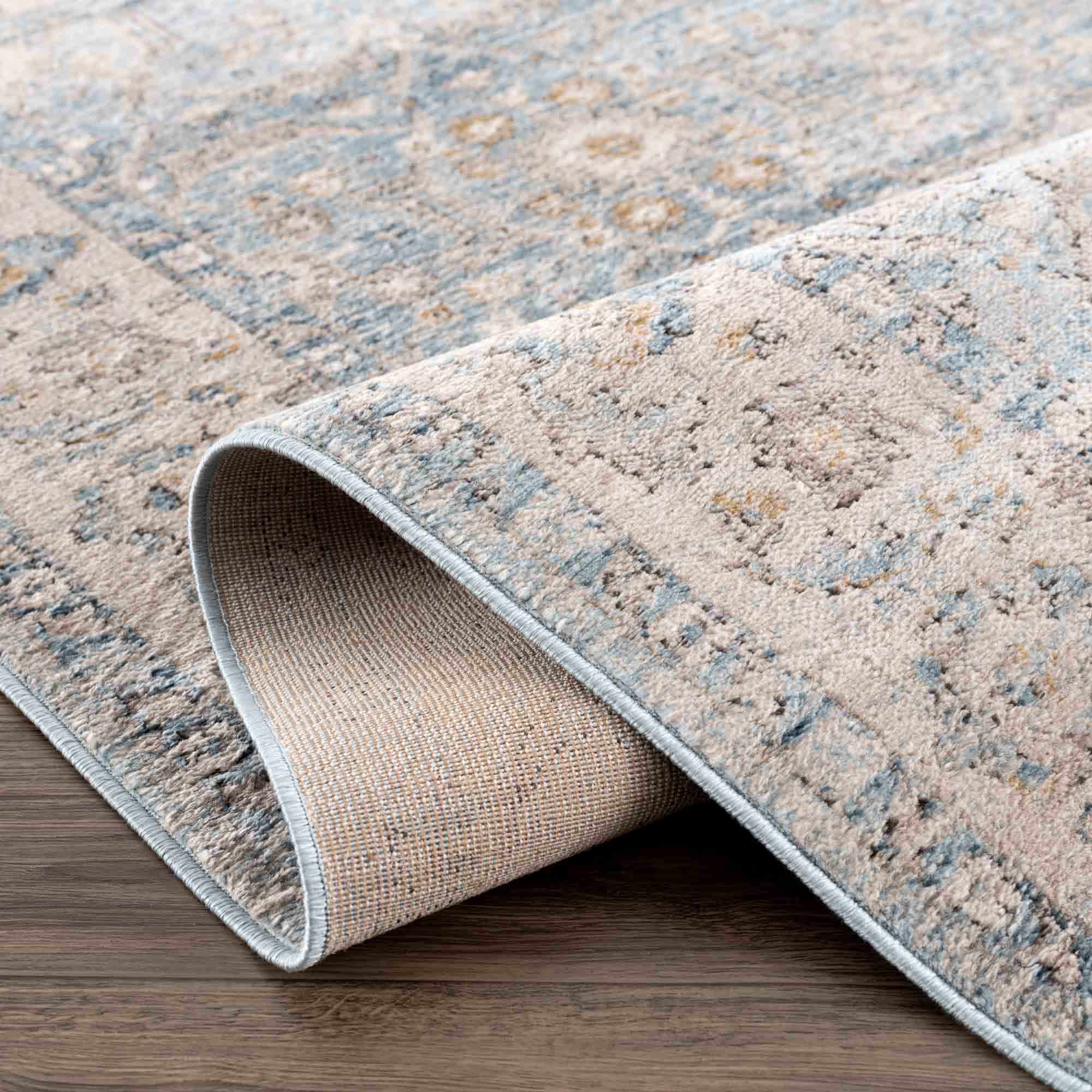 Vintage Style Peach, Blue and Charcoal Traditional Turkish Design Area Rug - Image 7