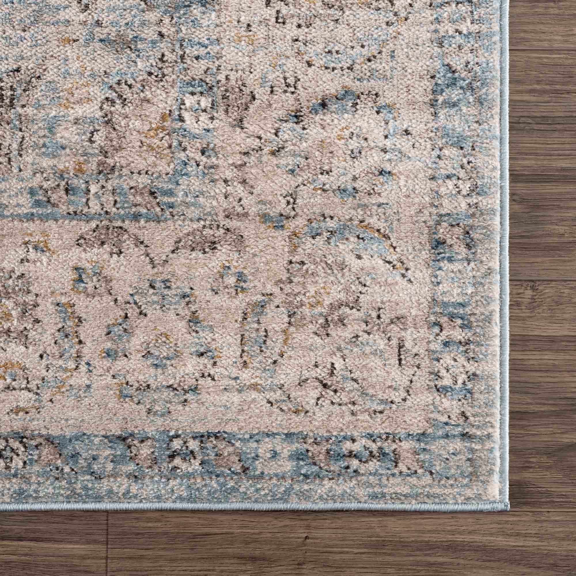 Vintage Style Peach, Blue and Charcoal Traditional Turkish Design Area Rug - Image 8