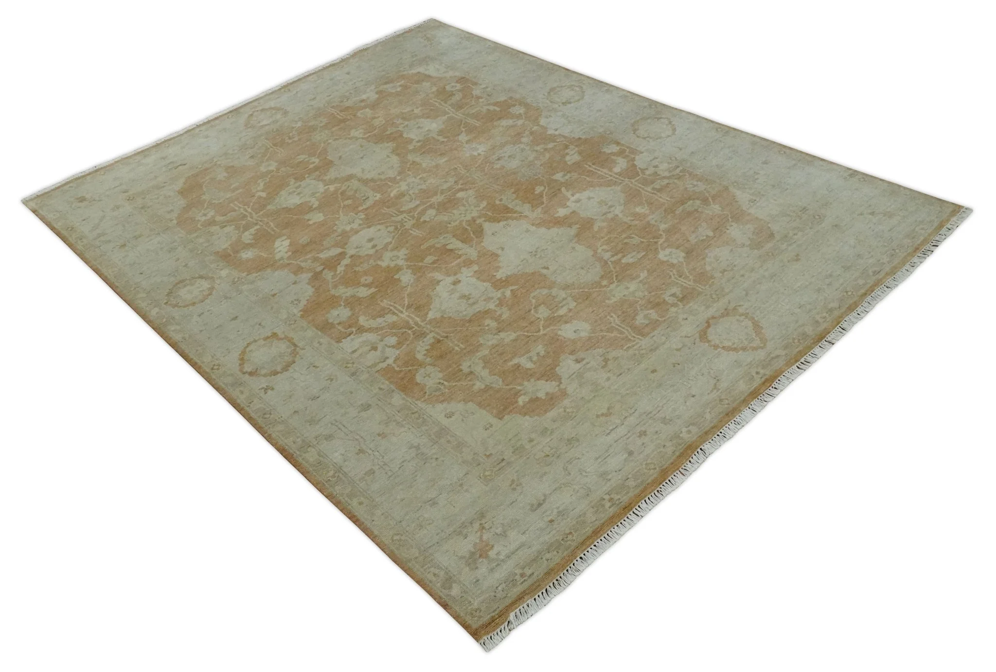 Vintage Style Rust and Beige Hand knotted Traditional Oushak 8x10 and 9x12 wool Area Rug - Image 10