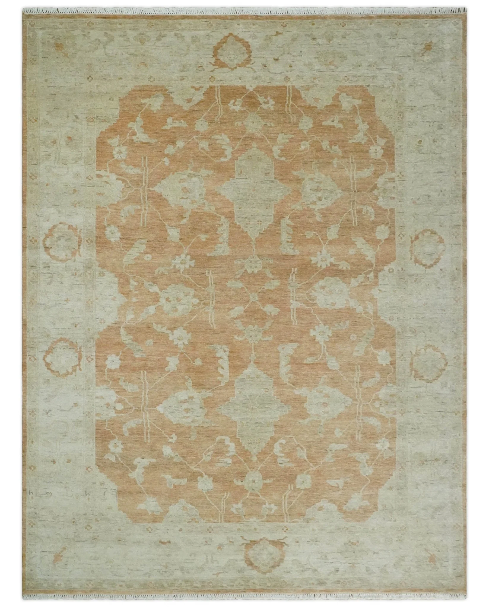 Vintage Style Rust and Beige Hand knotted Traditional Oushak 8x10 and 9x12 wool Area Rug - Image 11
