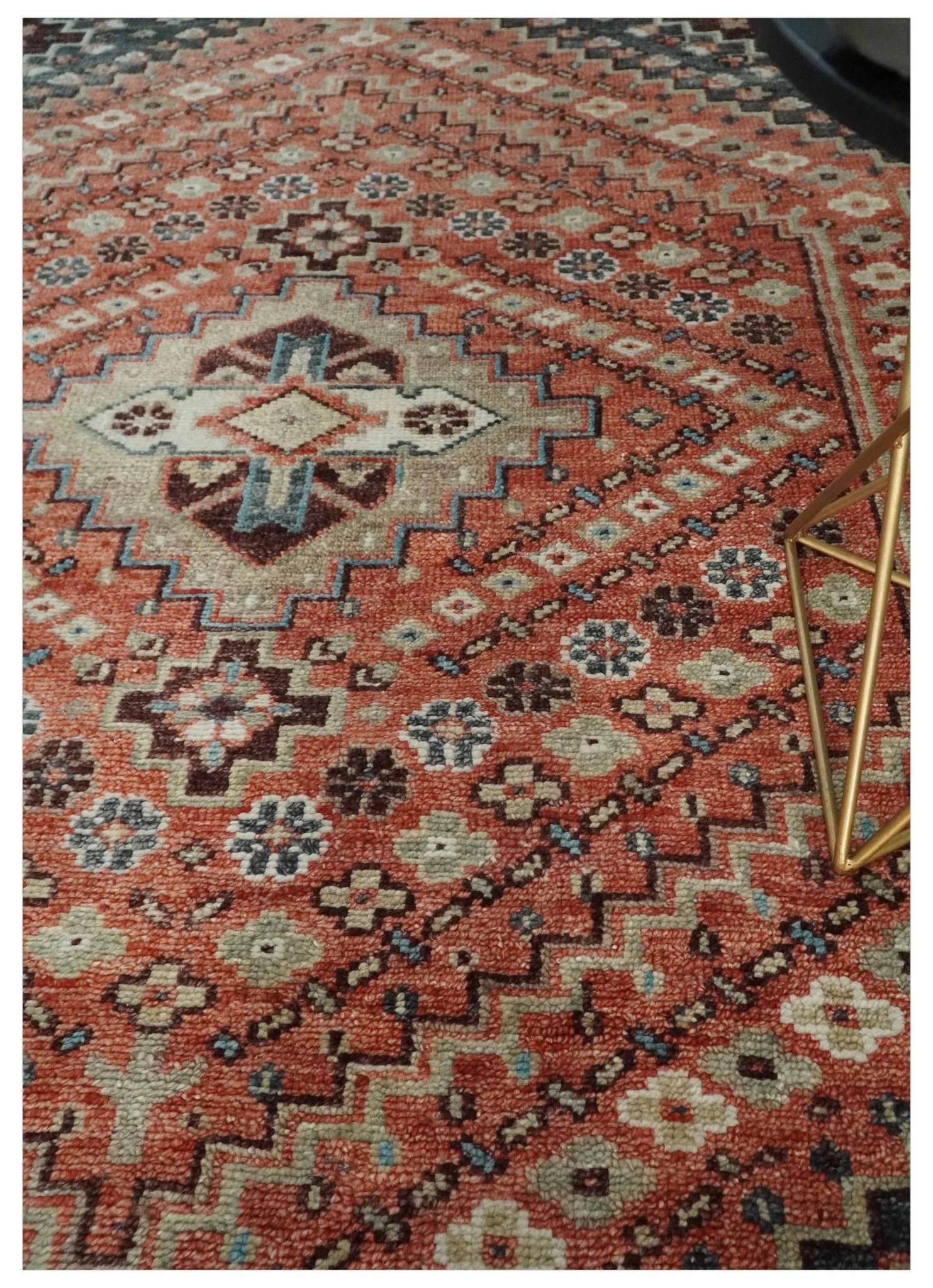 Custom Made Turkish Style Rust and Charcoal Traditional Medallion Hand knotted wool Area Rug - Image 2