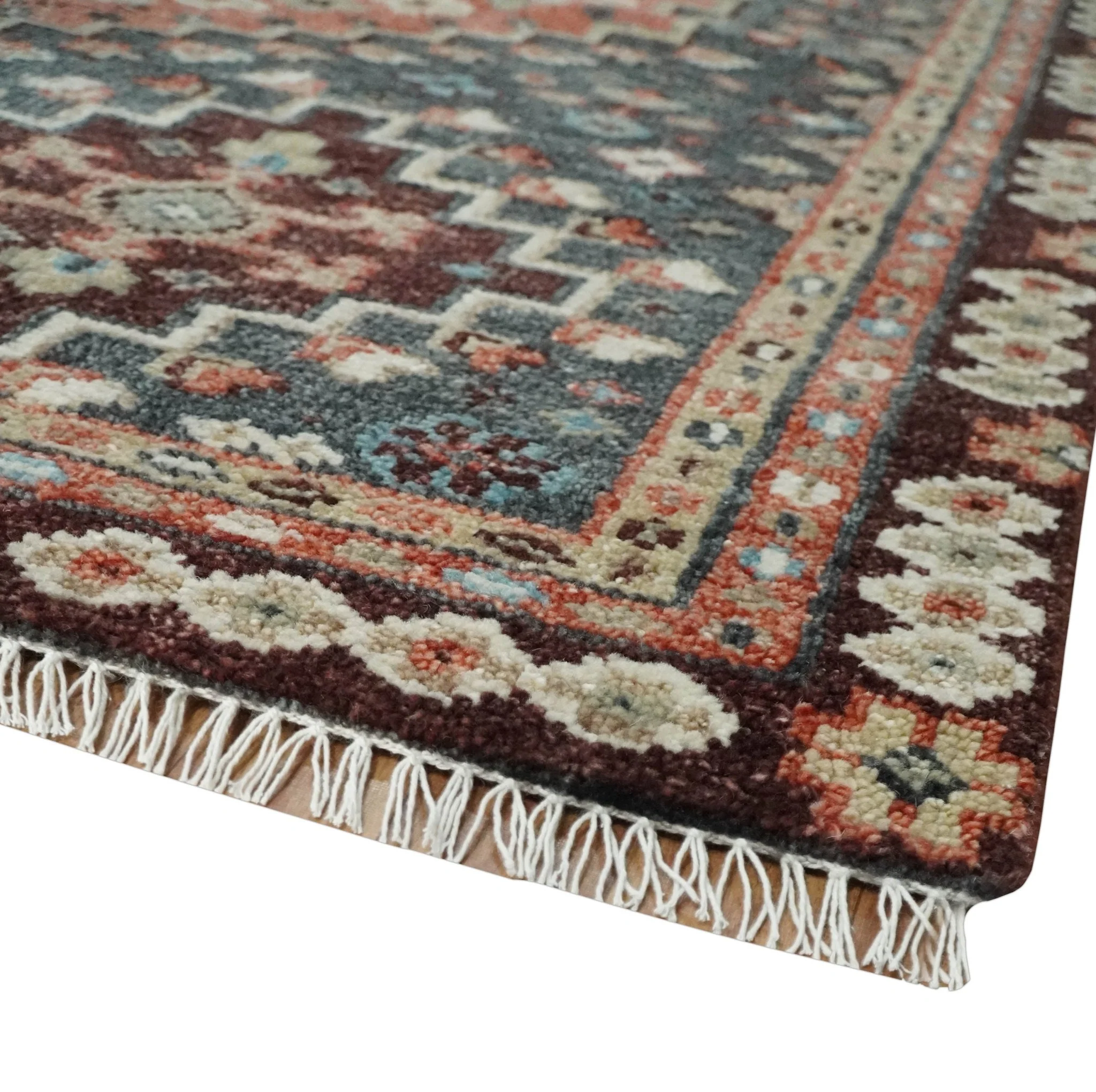 Custom Made Turkish Style Rust and Charcoal Traditional Medallion Hand knotted wool Area Rug - Image 5